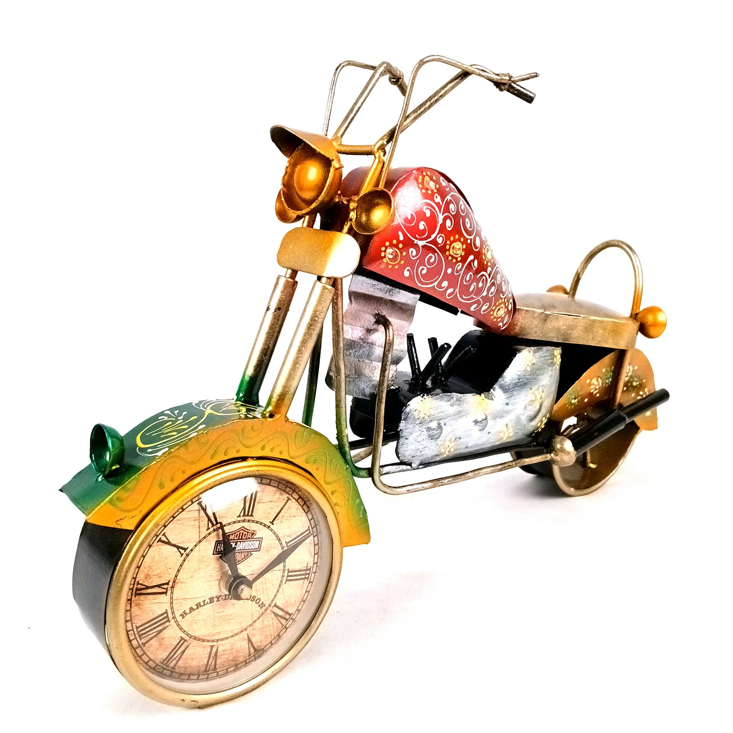 Bike Showpiece with Table Clock | Vintage Motor Cycle Bike Miniature with Desk Watch - for Home, Living Room, Study Table, Desk, Office Decor & Gifts - apkamart #Style_Design 2