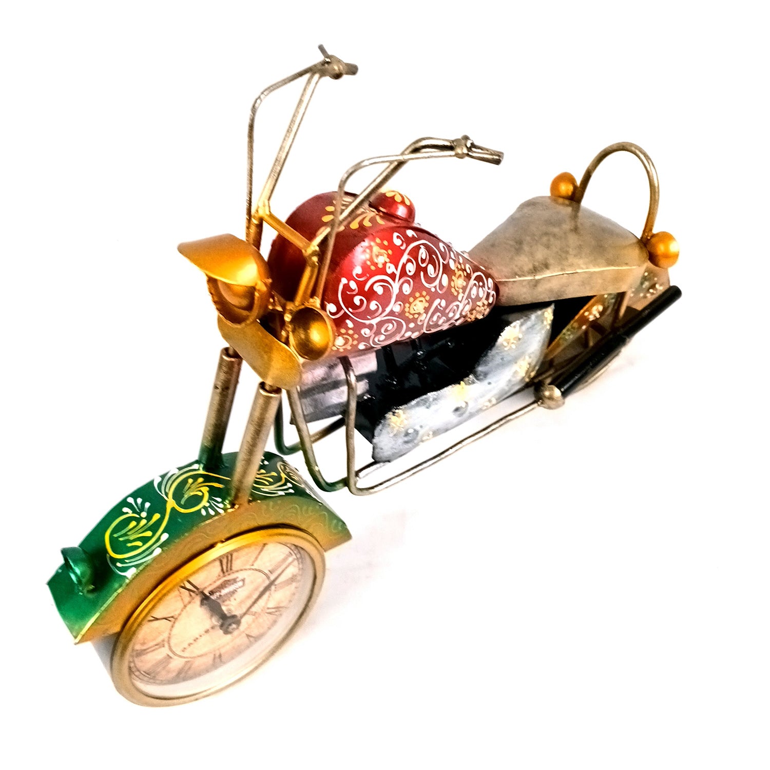 Bike Showpiece with Table Clock | Vintage Motor Cycle Bike Miniature with Desk Watch - for Home, Living Room, Study Table, Desk, Office Decor & Gifts - apkamart #Style_Design 2