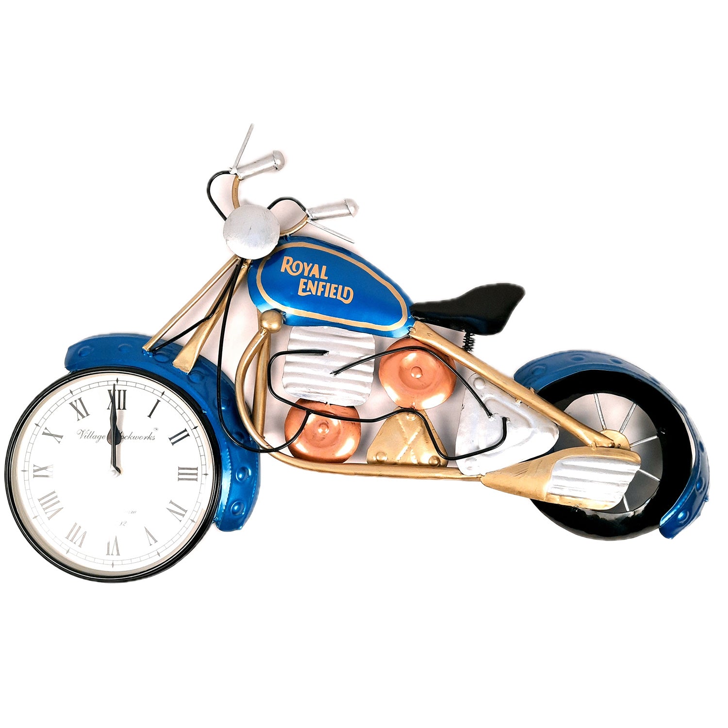 Wall Clock - Bike Design | Wall Mount Royal Enfield Bike Clock With Vintage Look | Deewar Ghadi - For Home, Living Room, Bedroom, Hall, Office Decor & Gift - apkamart