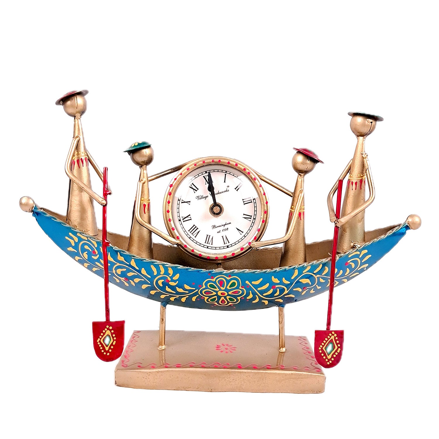 Table Clock Showpiece | Desk Clock - Kerala Boat Design Showpiece | Watch For Shelf & Office Tables - For Home, Living Room, Study Table, Desk, Office Decor & Gifts - Apkamart