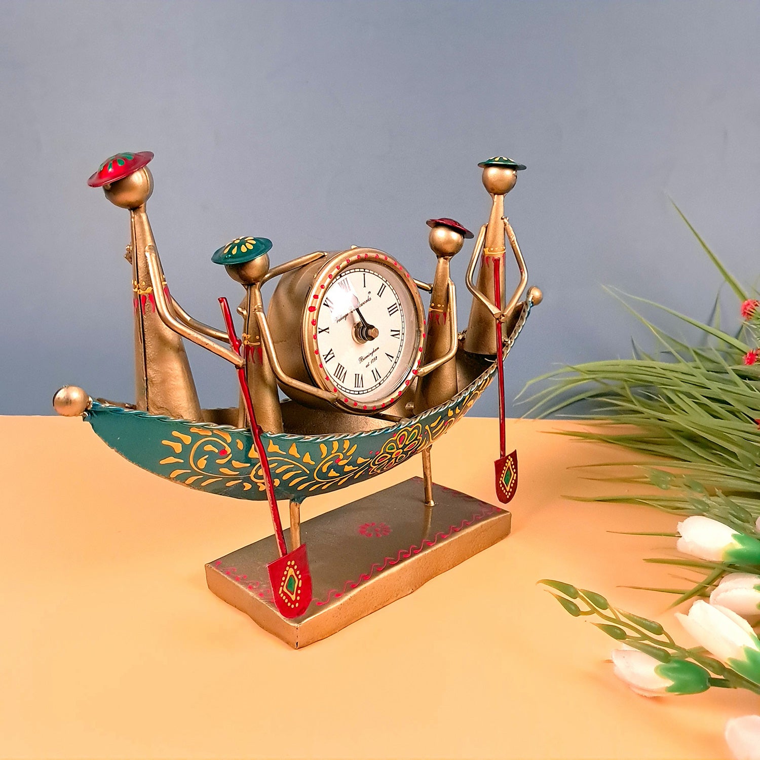 Table Clock Showpiece | Desk Clock - Kerala Boat Design Showpiece | Watch For Shelf & Office Tables - For Home, Living Room, Study Table, Desk, Office Decor & Gifts - Apkamart