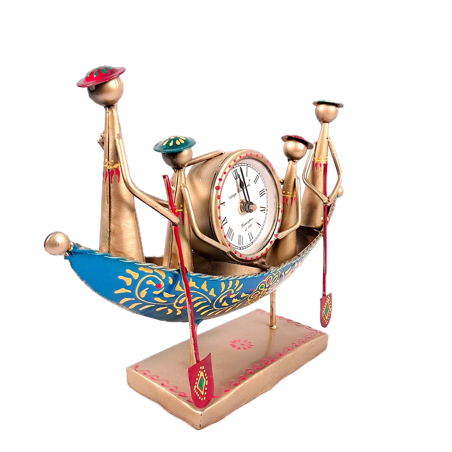 Table Clock Showpiece | Desk Clock - Kerala Boat Design Showpiece | Watch For Shelf & Office Tables - For Home, Living Room, Study Table, Desk, Office Decor & Gifts - Apkamart