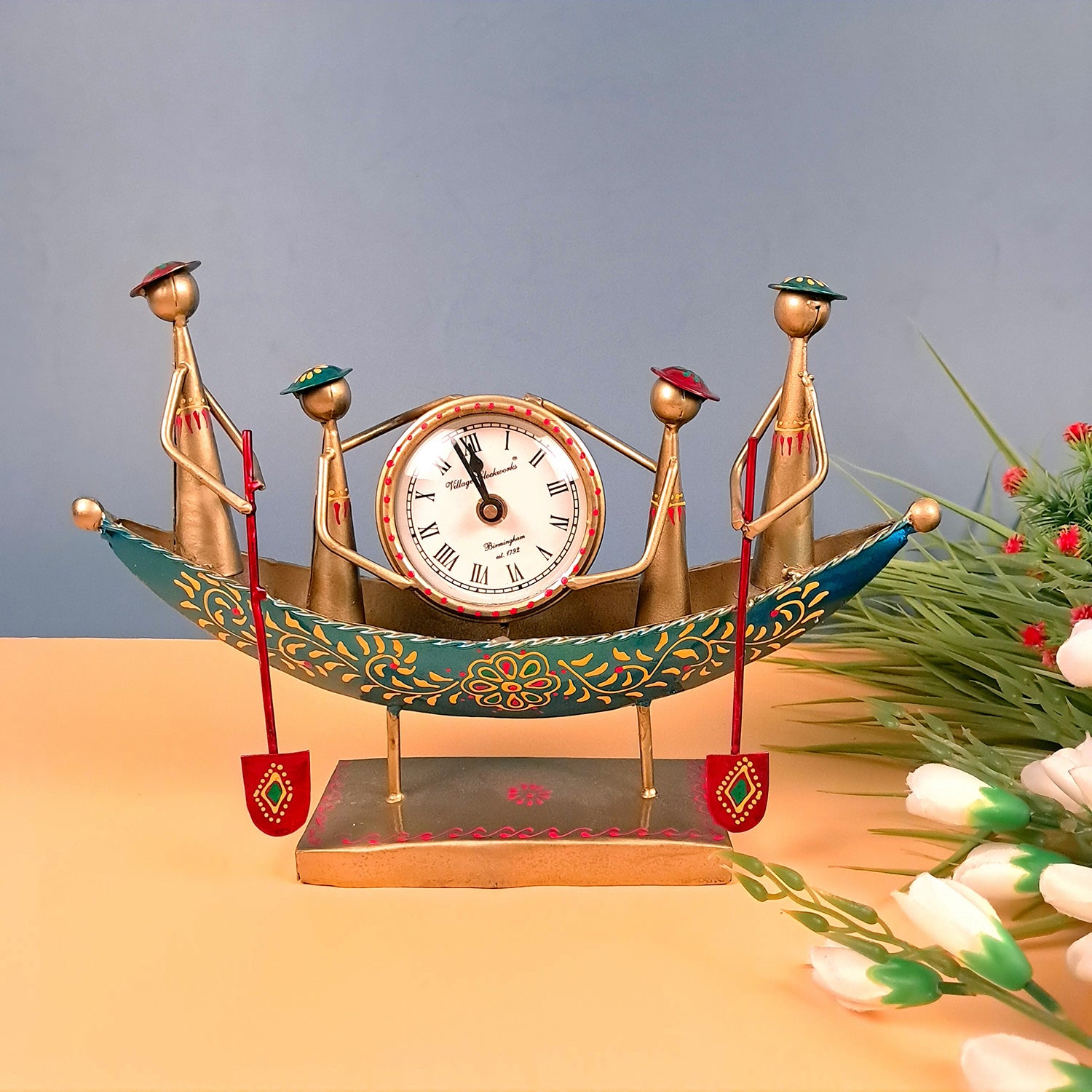 Table Clock Showpiece | Desk Clock - Kerala Boat Design Showpiece | Watch For Shelf & Office Tables - For Home, Living Room, Study Table, Desk, Office Decor & Gifts - Apkamart