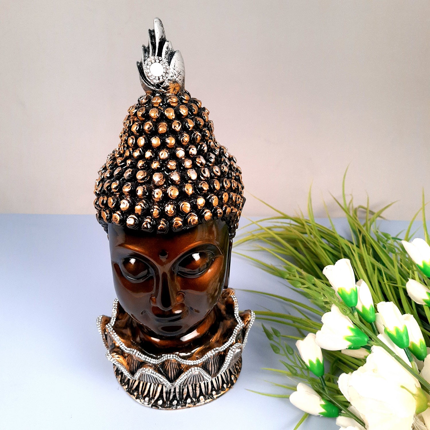 Buddha Head Statue | Lord Gautam Buddha Face Idol Showpiece - For Living room, Home, Table, Shelf, Office Decor & Gift - 13 Inch