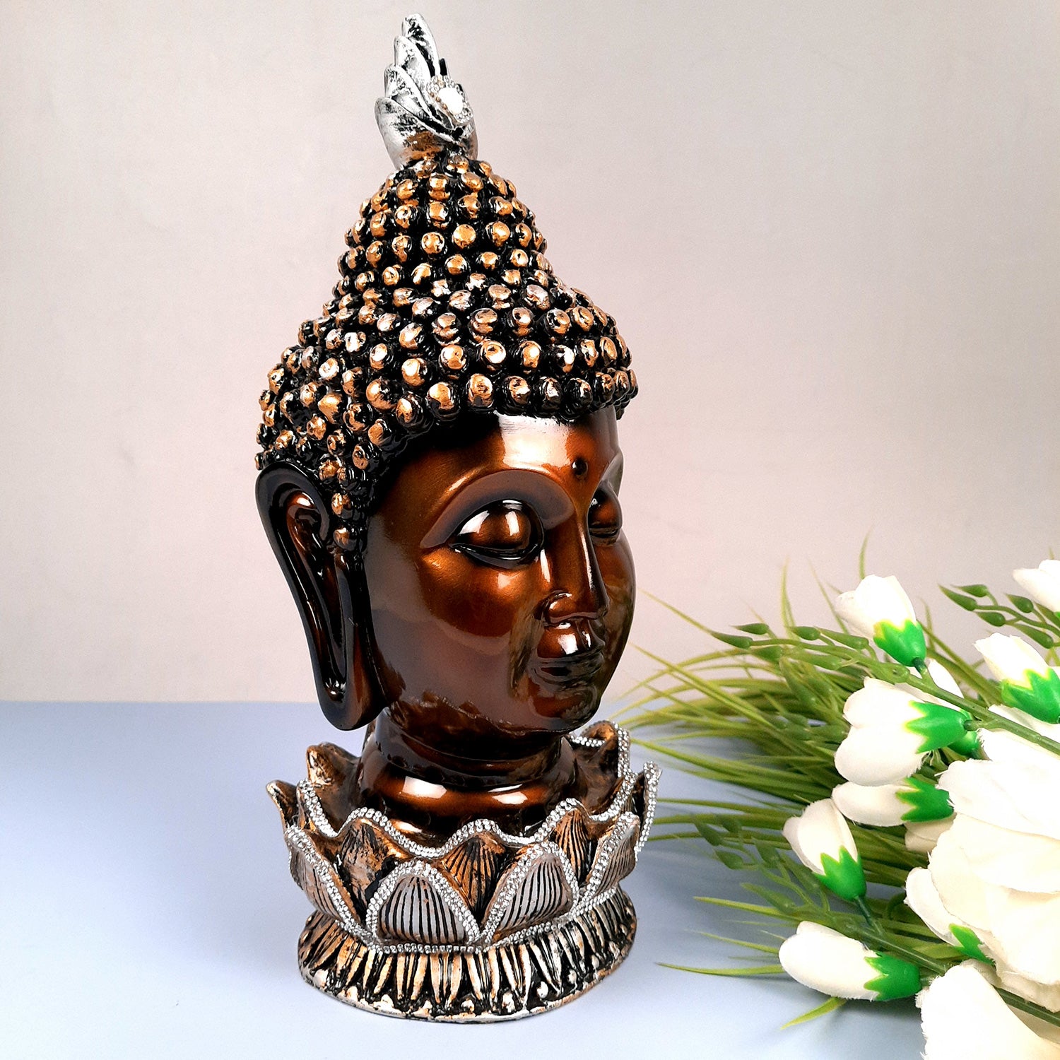 Buddha Head Statue | Lord Gautam Buddha Face Idol Showpiece - For Living room, Home, Table, Shelf, Office Decor & Gift - 13 Inch