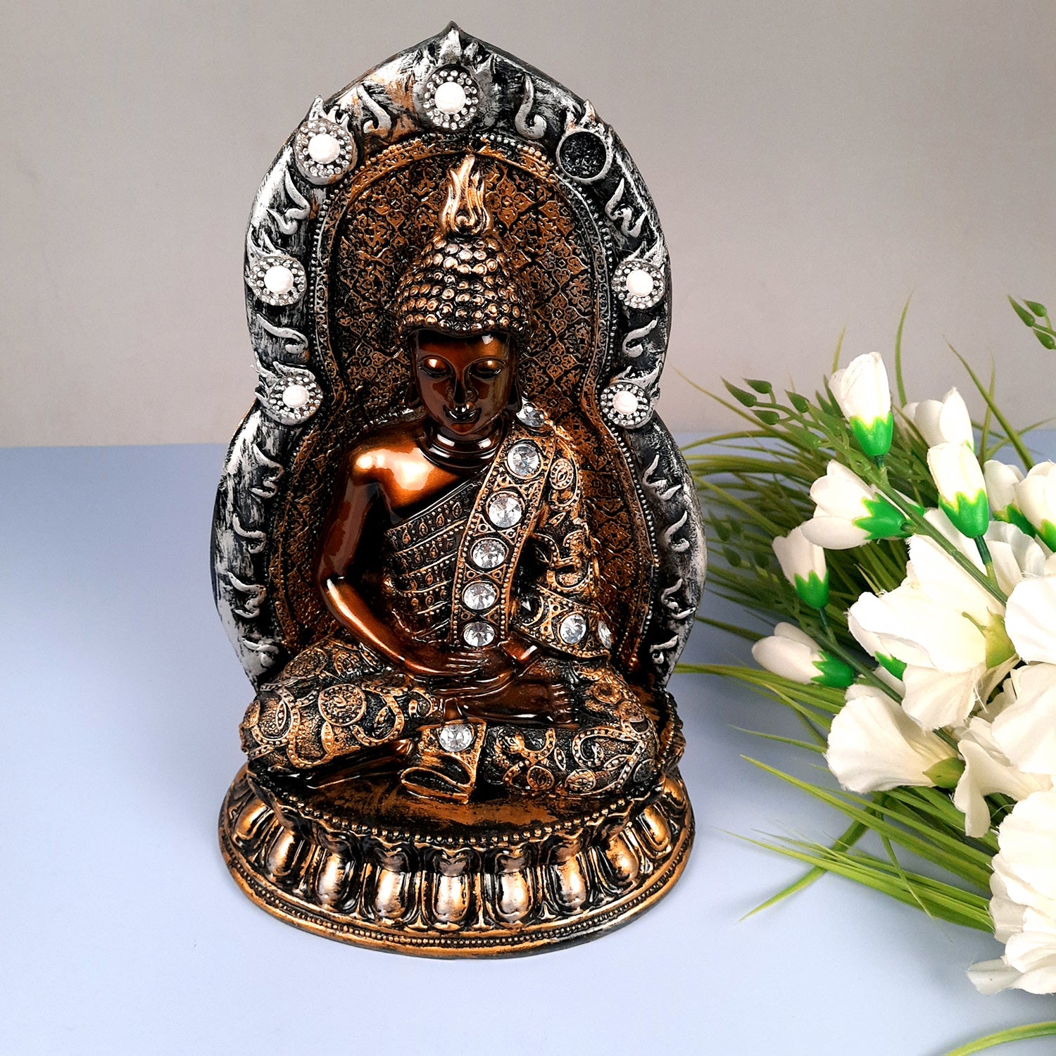 Buddha Showpiece | Lord Buddha Meditating Idol Statue - For Living room, Home, Table, Shelf, Office Decor - 12 Inch - apkamart