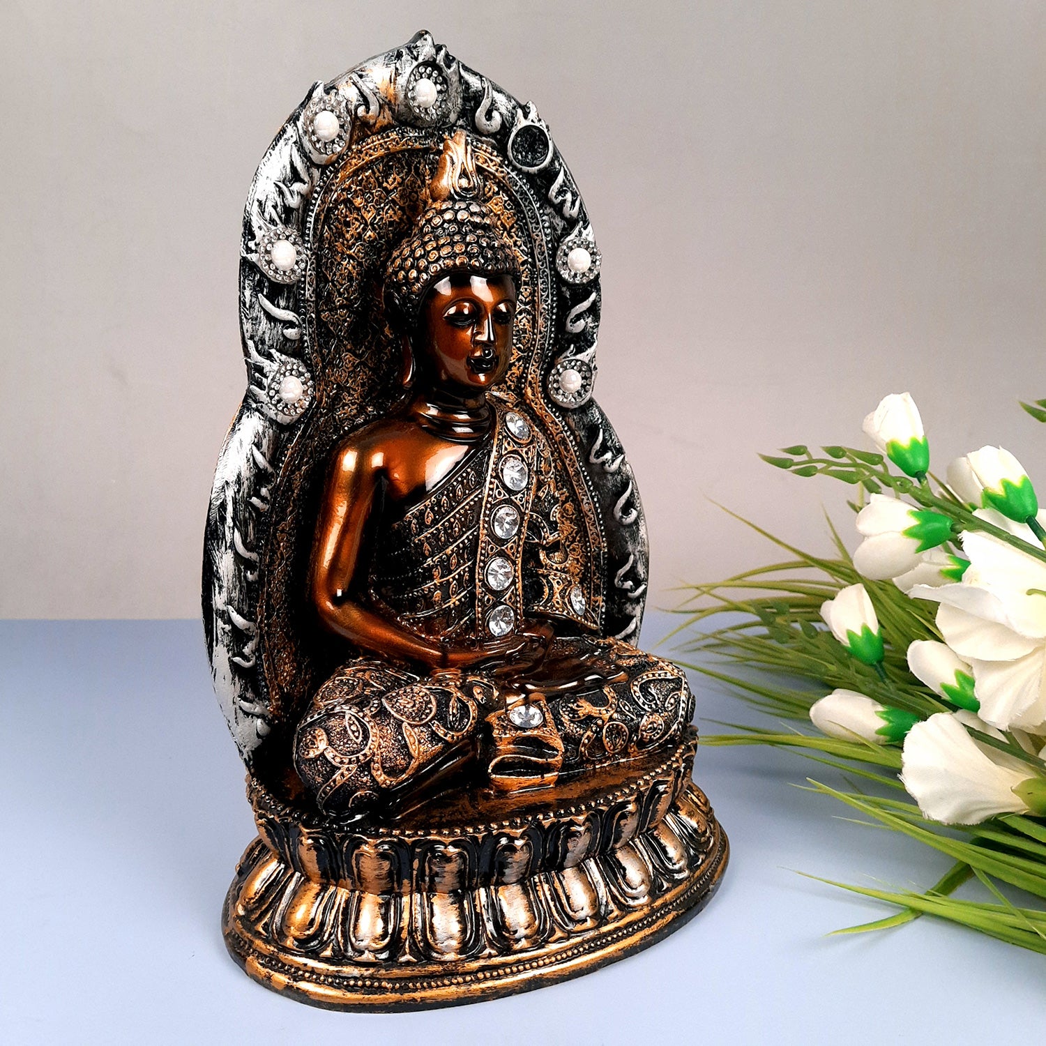 Buddha Showpiece | Lord Buddha Meditating Idol Statue - For Living room, Home, Table, Shelf, Office Decor - 12 Inch - apkamart