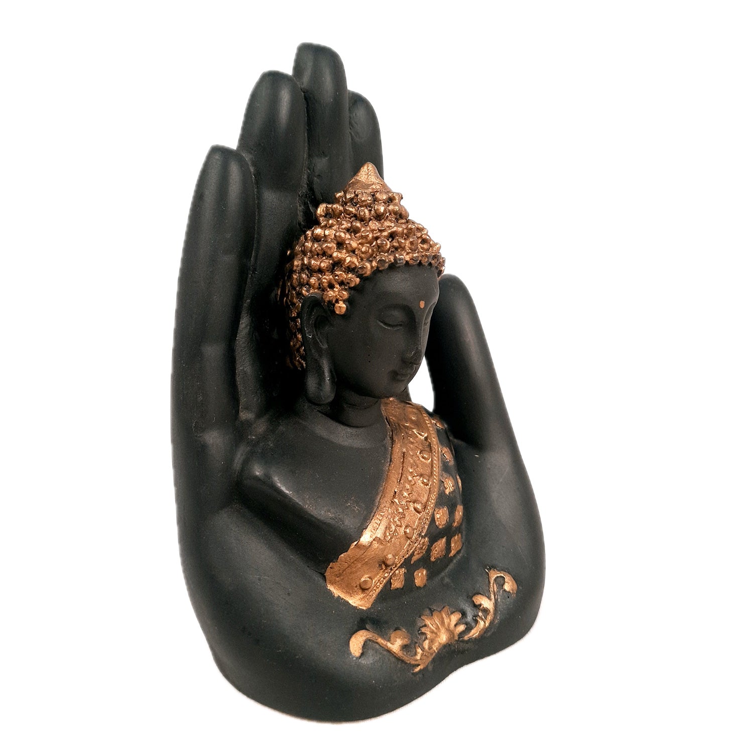 Palm Buddha Statue | Lord Gautam Buddha in Meditation Showpiece - For Living room, Home, Table, Shelf, Office Decor & Gift - 6 Inch - Apkamart
