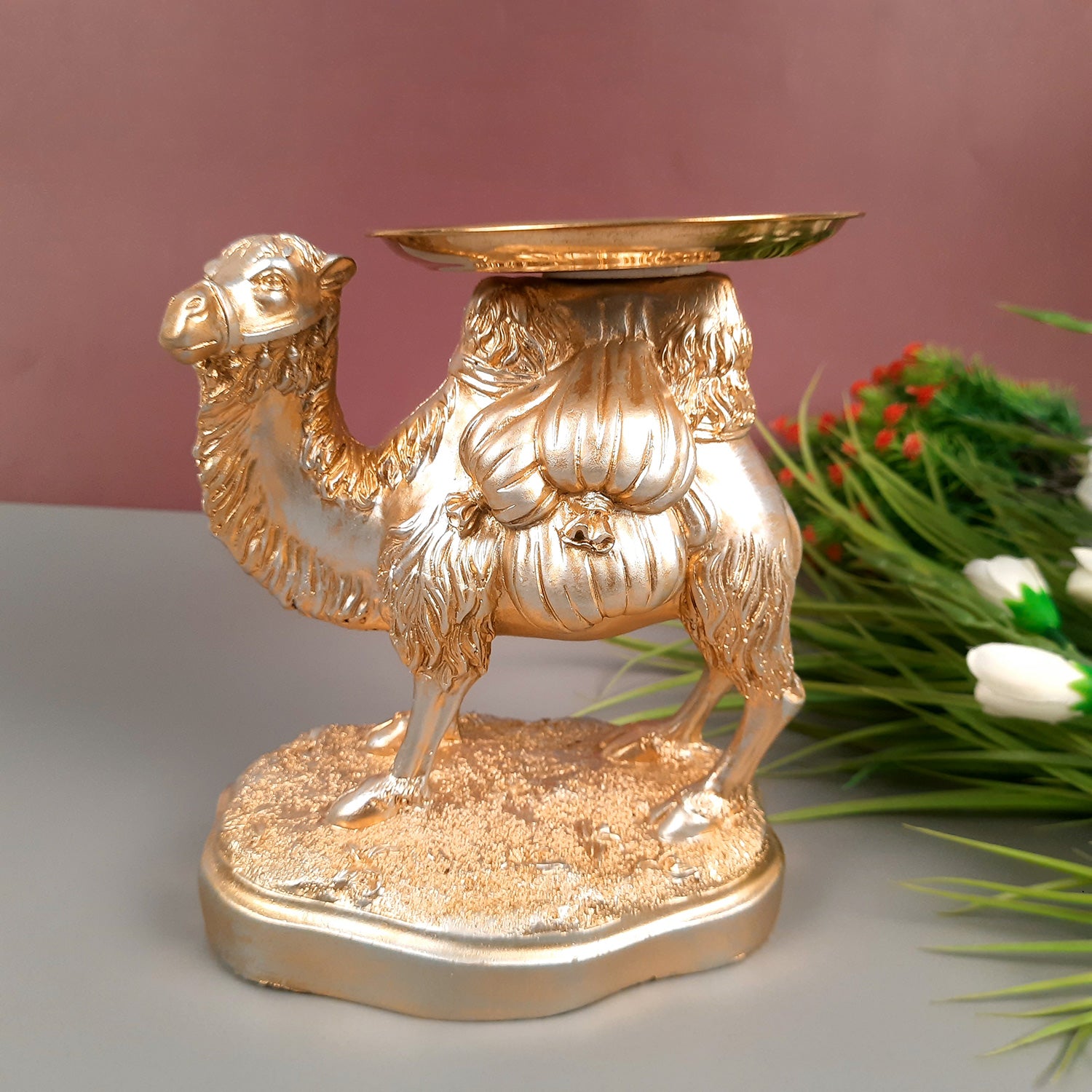 Camel Showpiece With Detachable Tray | Camel Statue | Decorative Items - for Home, Table, Living Room, Corner Decor & Gifts - 8 Inch - Apkamart #Color_Golden