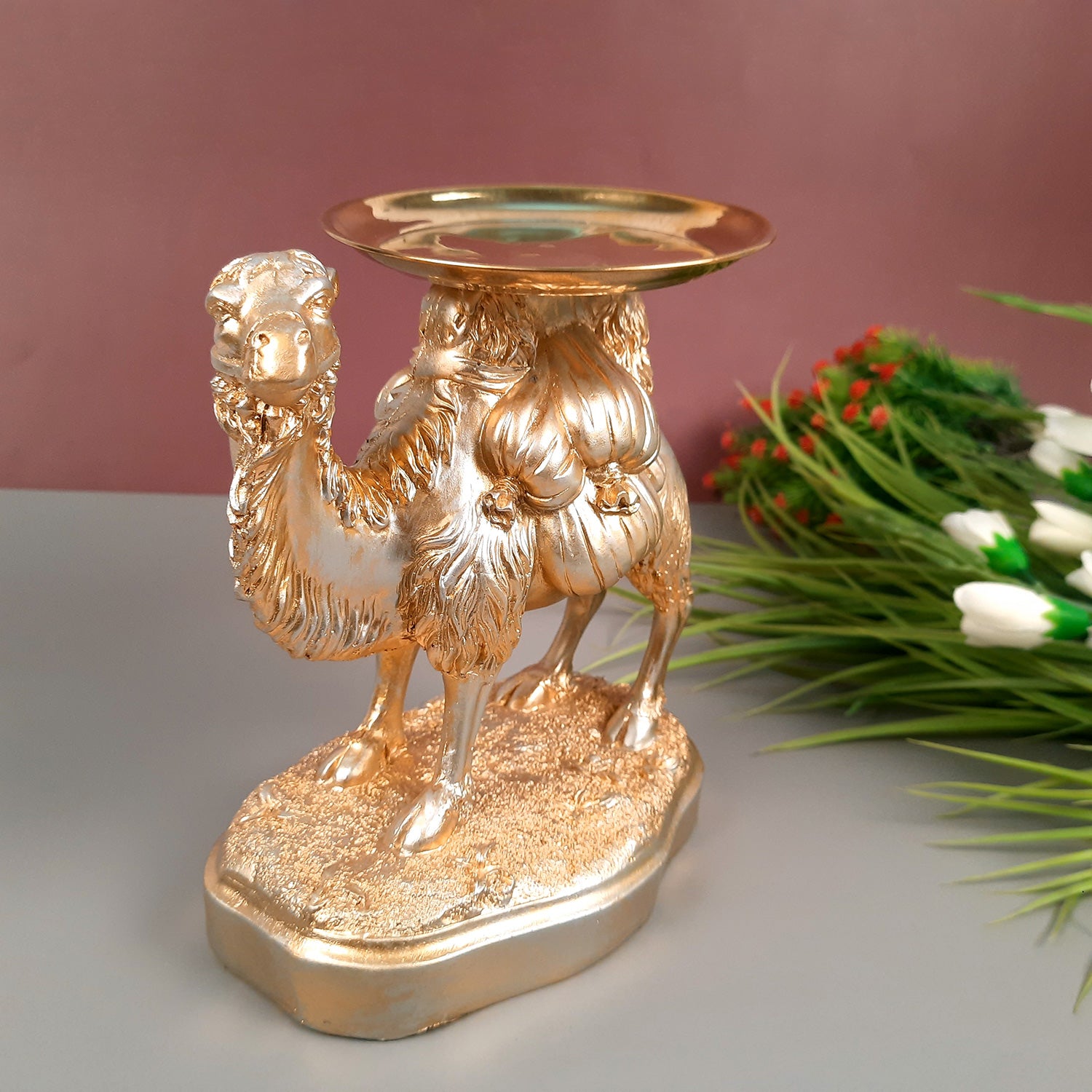 Camel Showpiece With Detachable Tray | Camel Statue | Decorative Items - for Home, Table, Living Room, Corner Decor & Gifts - 8 Inch - Apkamart #Color_Golden