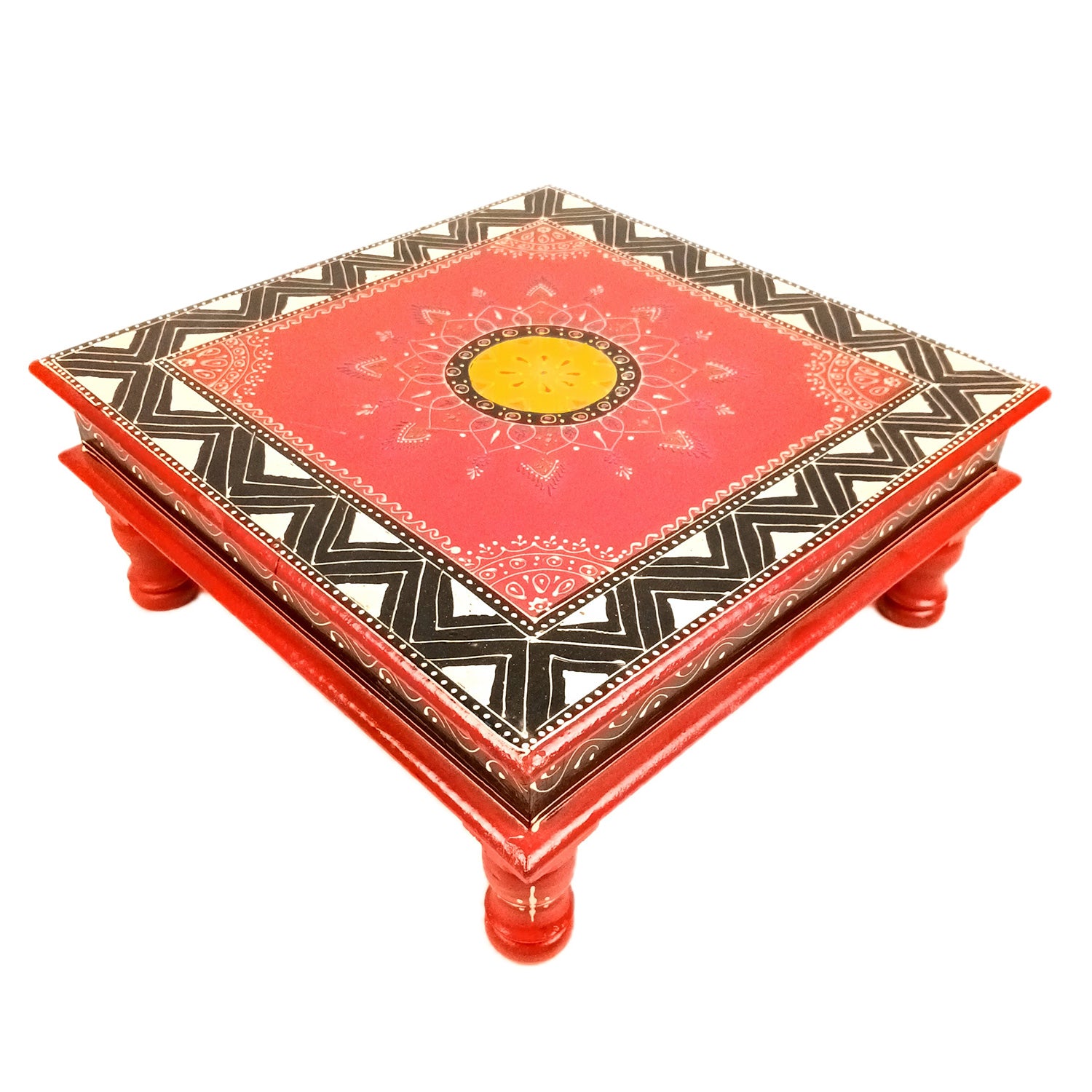 Puja Chowki Bajot| Wooden Chauki for Sitting | Peeta/Patla - for Home, Living Room, Corner, Mandir Decoration & Gifts - 10 Inch - Apkamart #Size_12 Inch