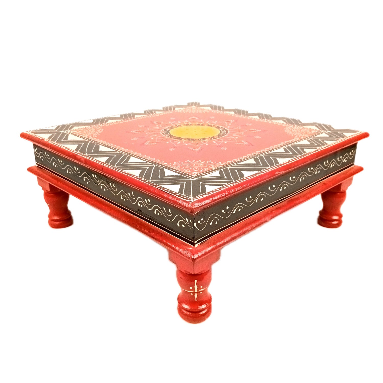 Puja Chowki Bajot| Wooden Chauki for Sitting | Peeta/Patla - for Home, Living Room, Corner, Mandir Decoration & Gifts - 10 Inch - Apkamart #Size_12 Inch