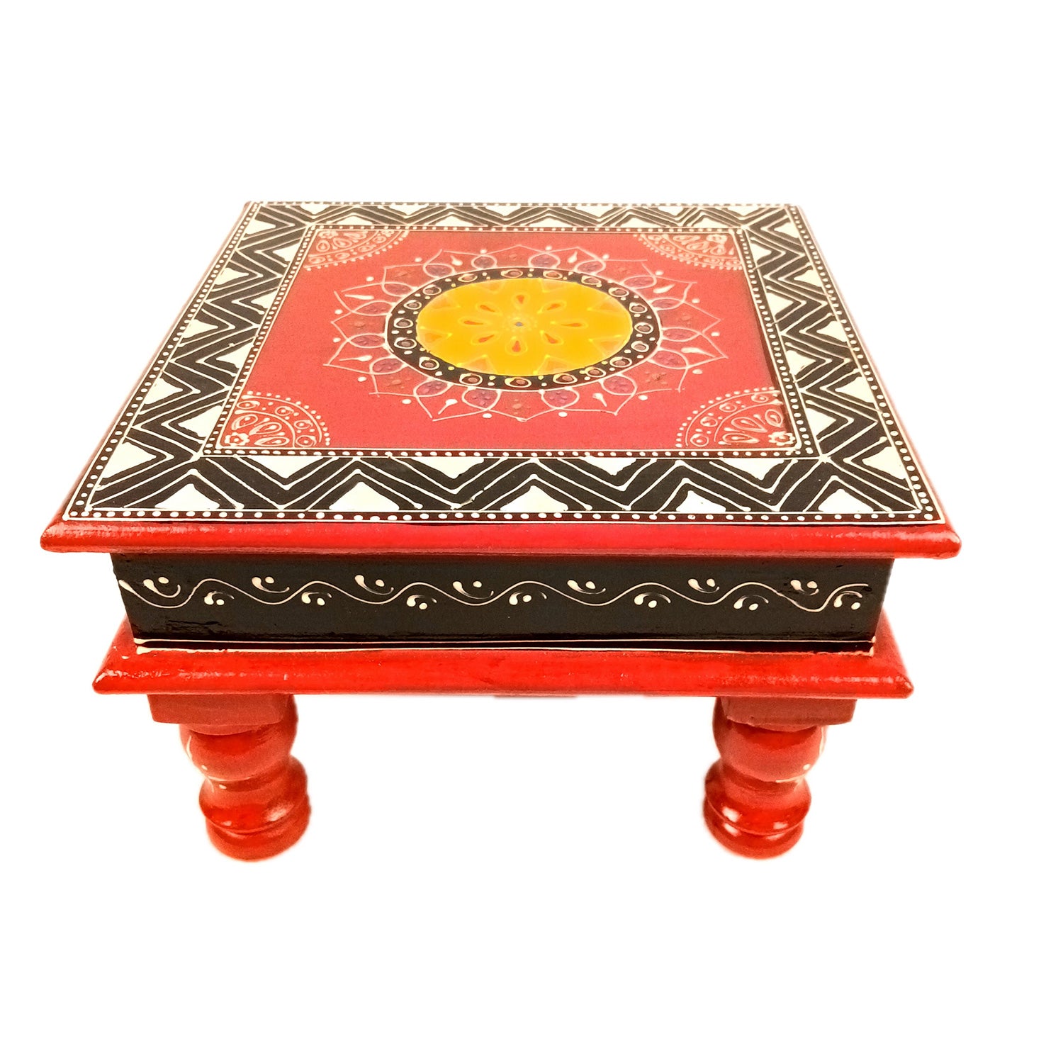 Puja Chowki Bajot| Wooden Chauki for Sitting | Peeta/Patla - for Home, Living Room, Corner, Mandir Decoration & Gifts - 10 Inch - Apkamart #Size_10 Inch