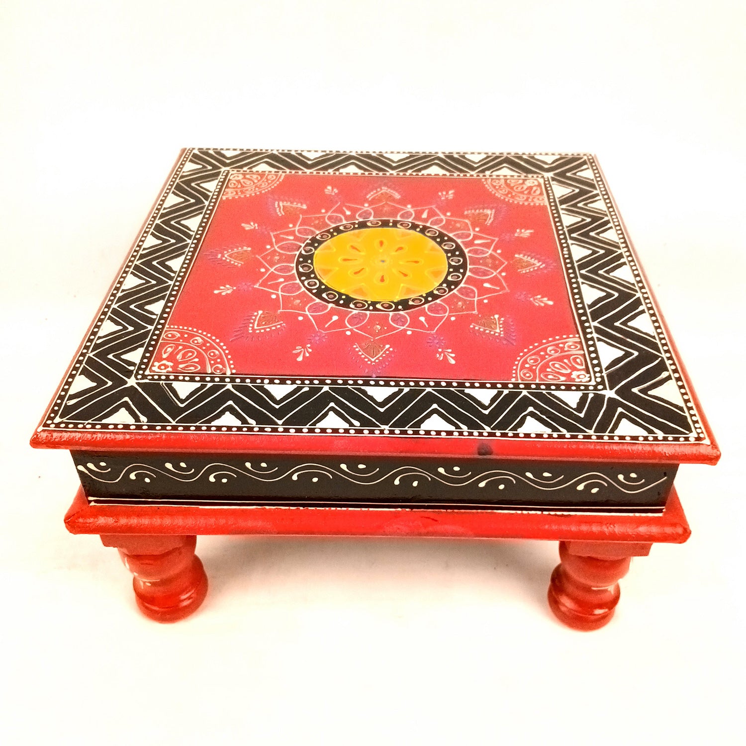 Puja Chowki Bajot| Wooden Chauki for Sitting | Peeta/Patla - for Home, Living Room, Corner, Mandir Decoration & Gifts - 10 Inch - Apkamart #Size_12 Inch