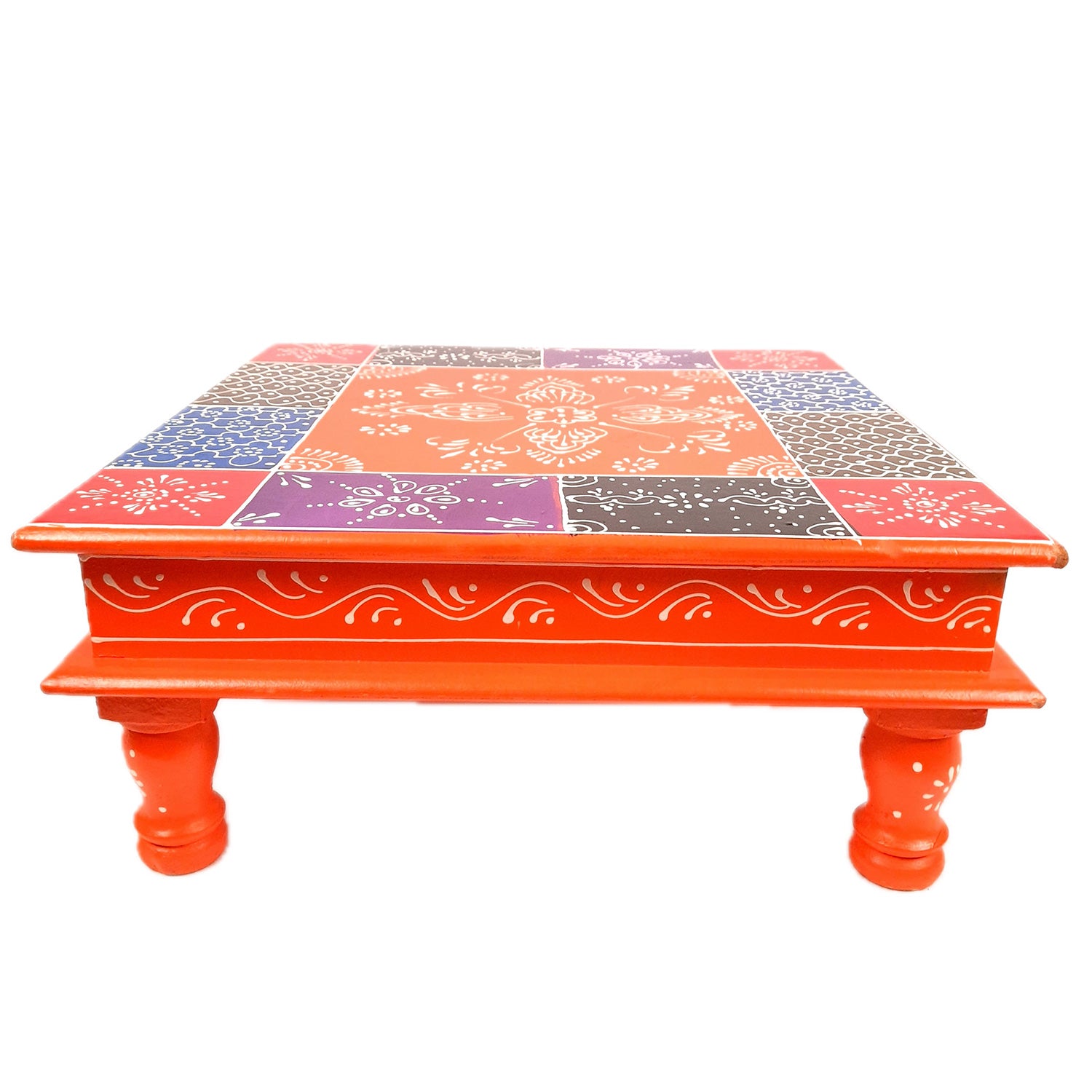 Puja Chowki Bajot Wooden | Wooden Pooja Peeta Table | Stool / Aasan for God Idols - for Festivals, Home, living Room, Corner, Mandir Decoration & Gifts - 15 Inch - apkamart