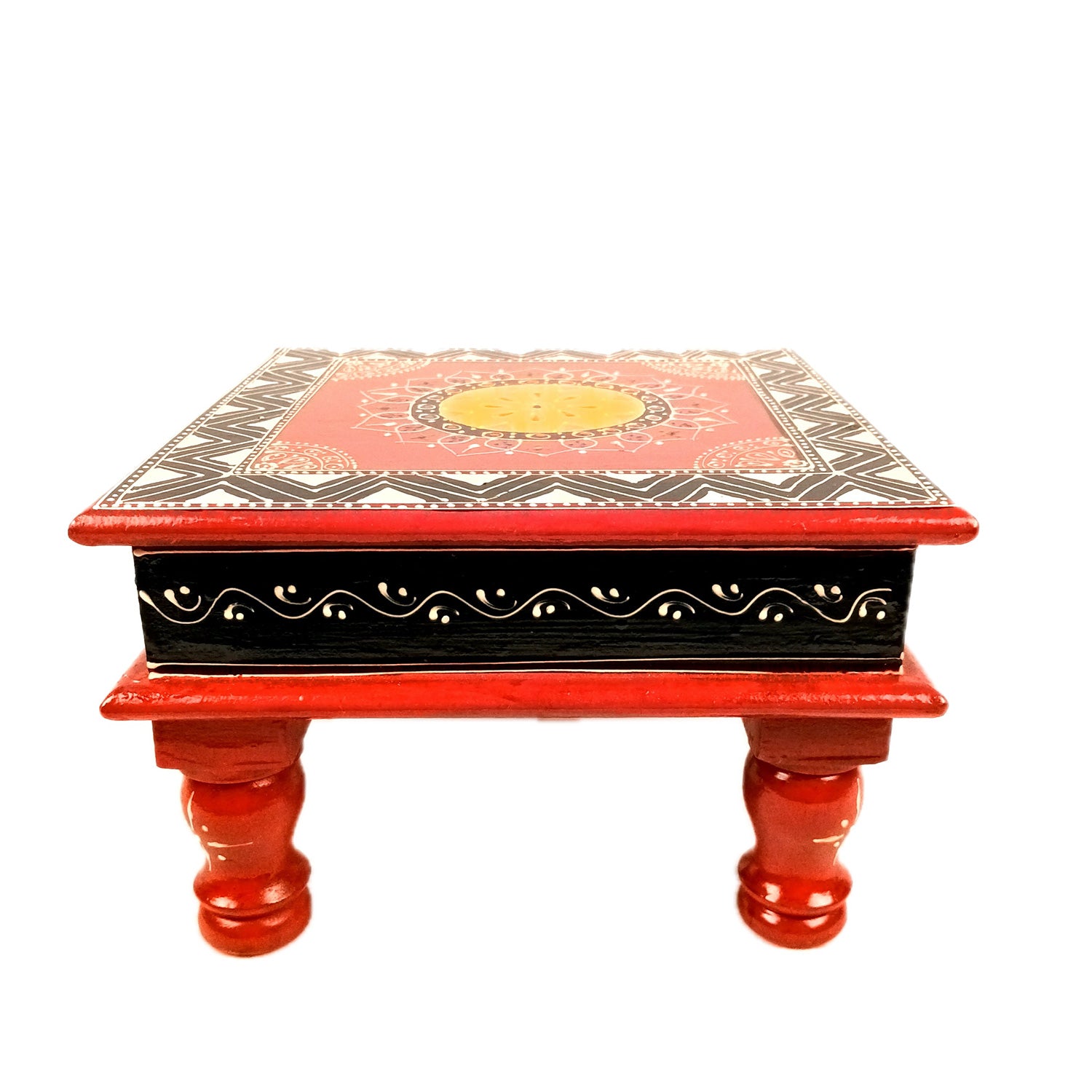 Puja Chowki Bajot| Wooden Chauki for Sitting | Peeta/Patla - for Home, Living Room, Corner, Mandir Decoration & Gifts - 10 Inch - Apkamart #Size_10 Inch