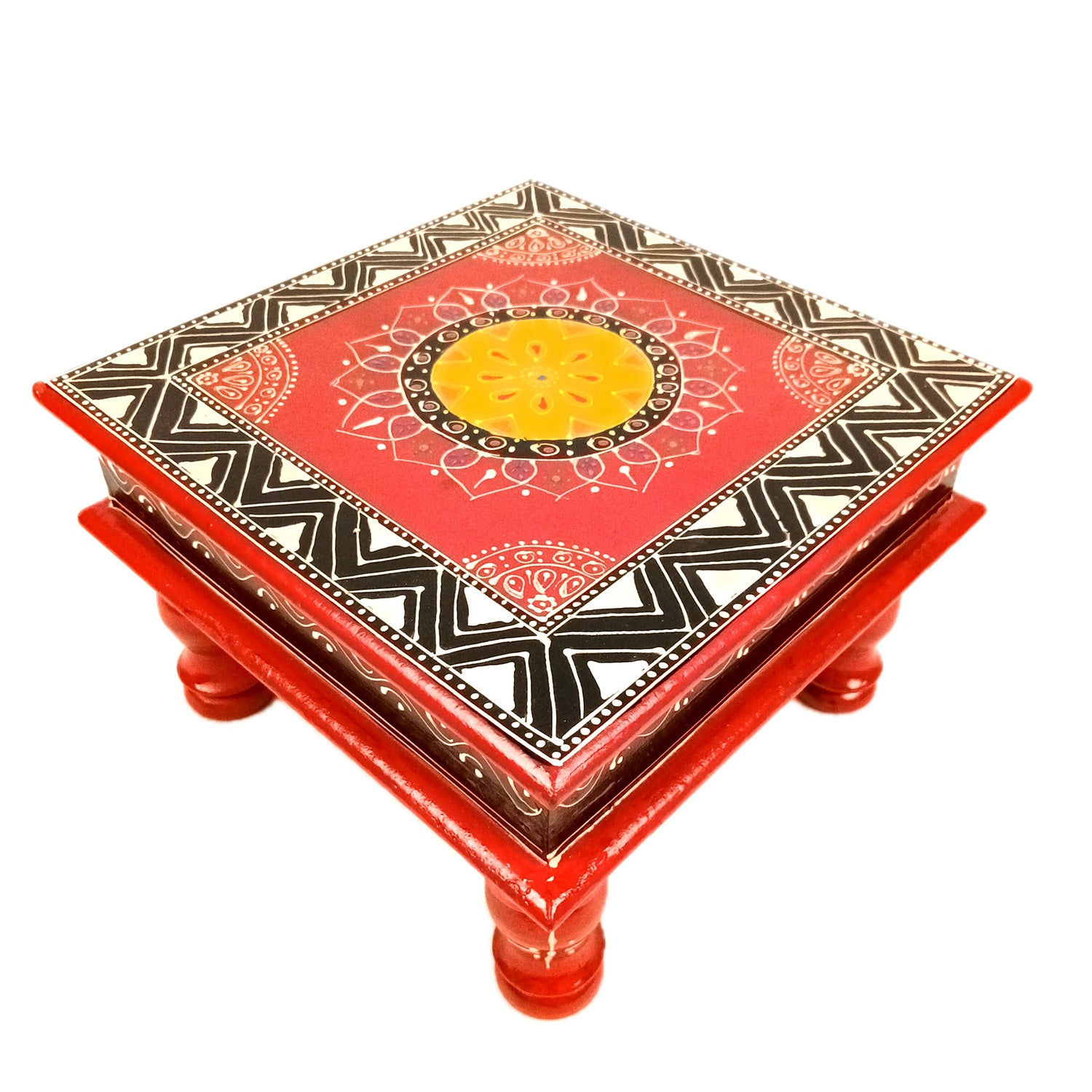 Puja Chowki Bajot| Wooden Chauki for Sitting | Peeta/Patla - for Home, Living Room, Corner, Mandir Decoration & Gifts - 10 Inch - Apkamart #Size_10 Inch