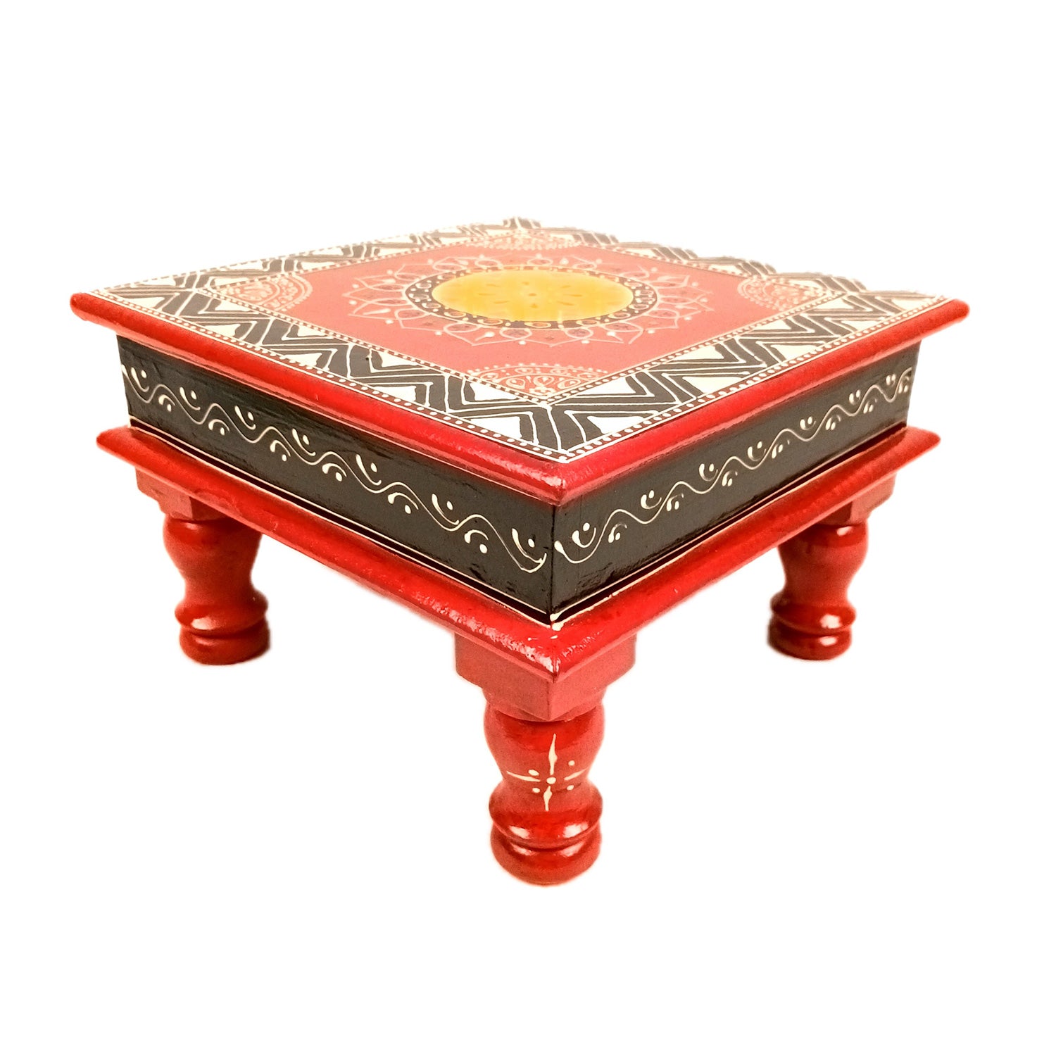 Puja Chowki Bajot| Wooden Chauki for Sitting | Peeta/Patla - for Home, Living Room, Corner, Mandir Decoration & Gifts - 10 Inch - Apkamart #Size_10 Inch