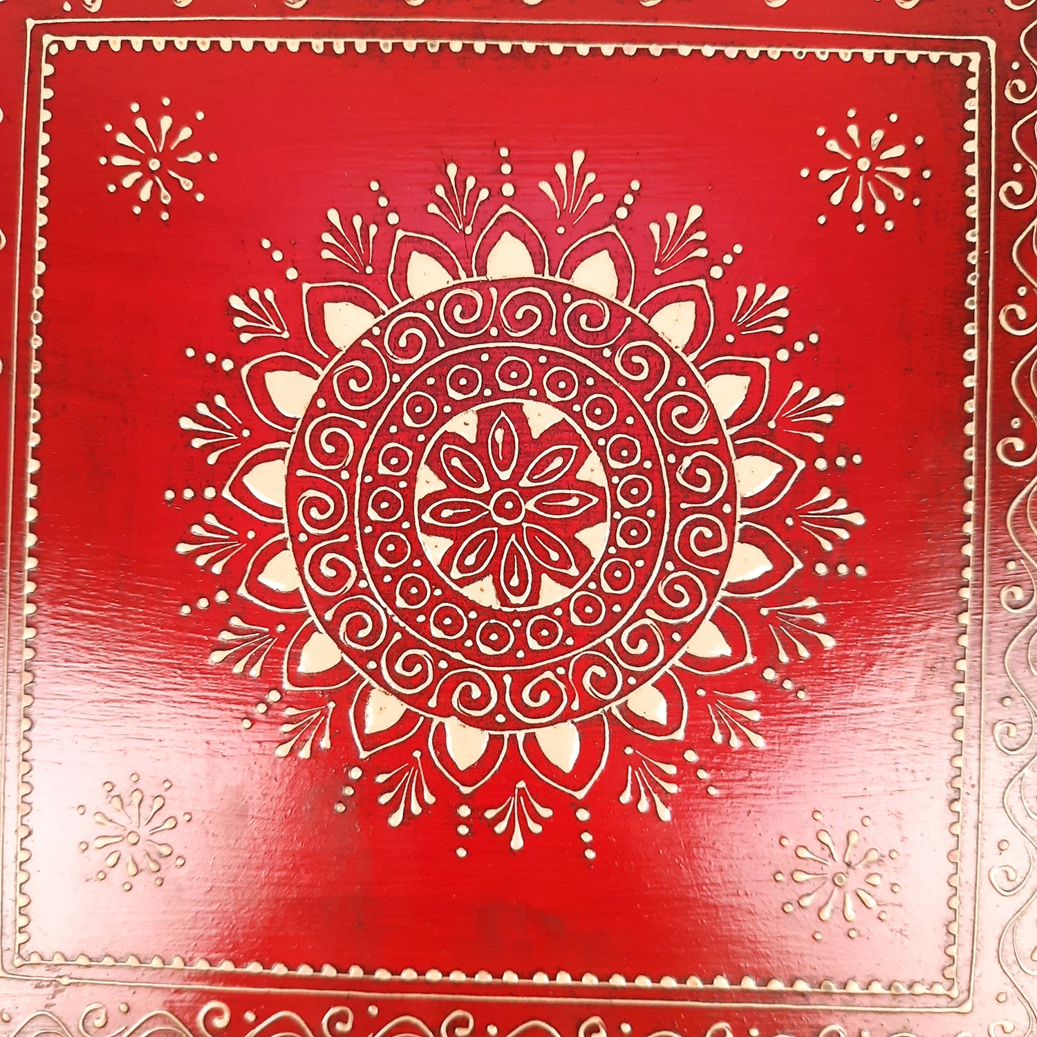 Wooden Puja Peeta Chowki | Stool / Aasan for God Idols |Wooden Pooja Chowki Table - for Festivals, Home, living Room, Corner, Mandir Decoration & Gifts - Apkamart #Color_Red