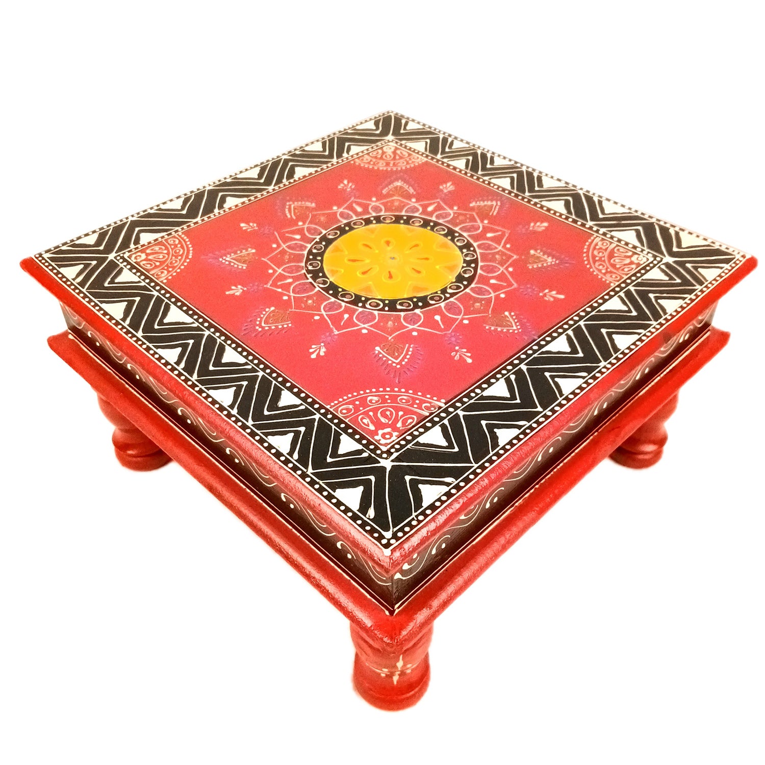 Puja Chowki Bajot| Wooden Chauki for Sitting | Peeta/Patla - for Home, Living Room, Corner, Mandir Decoration & Gifts - 10 Inch - Apkamart #Size_15 Inch