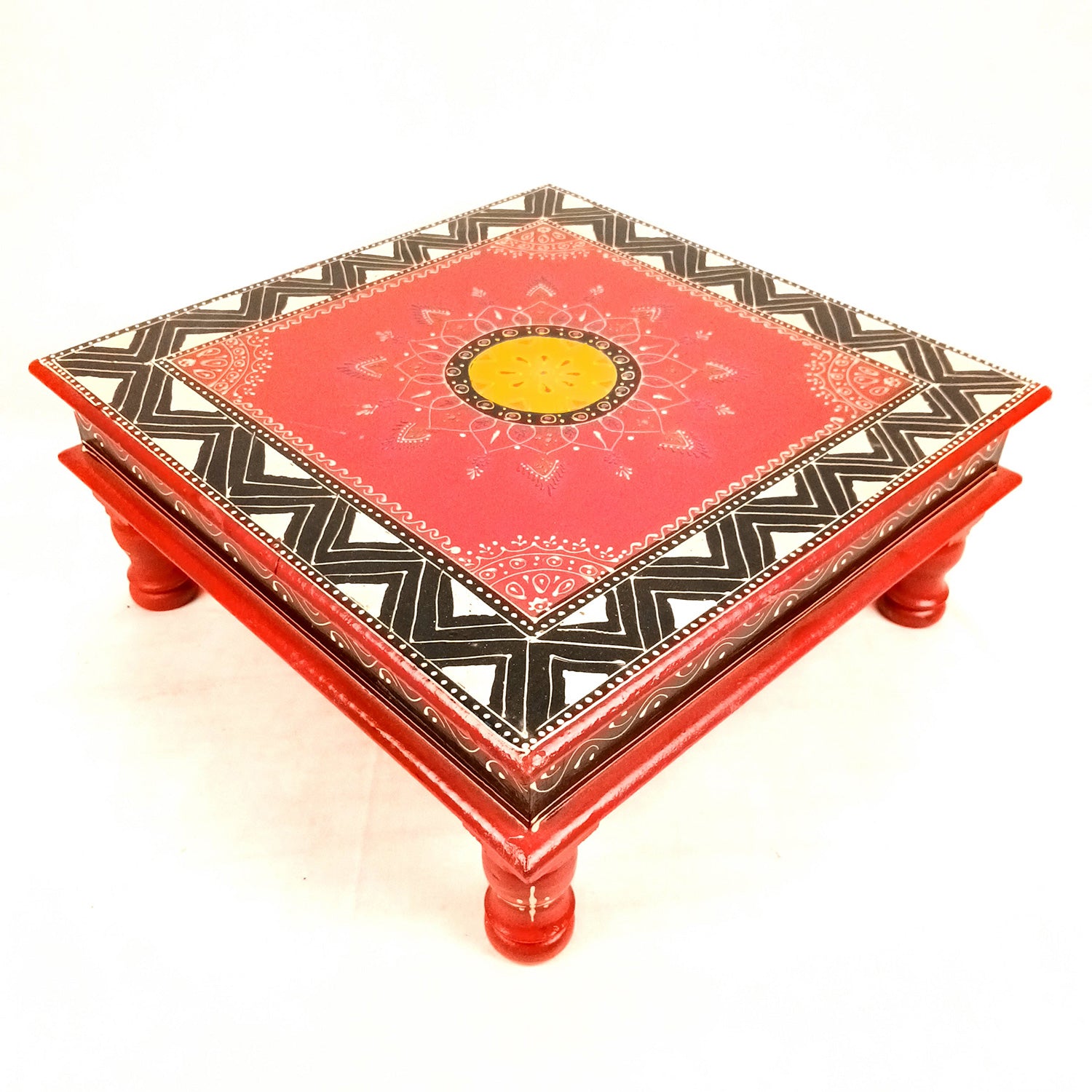 Puja Chowki Bajot| Wooden Chauki for Sitting | Peeta/Patla - for Home, Living Room, Corner, Mandir Decoration & Gifts - 10 Inch - Apkamart #Size_15 Inch