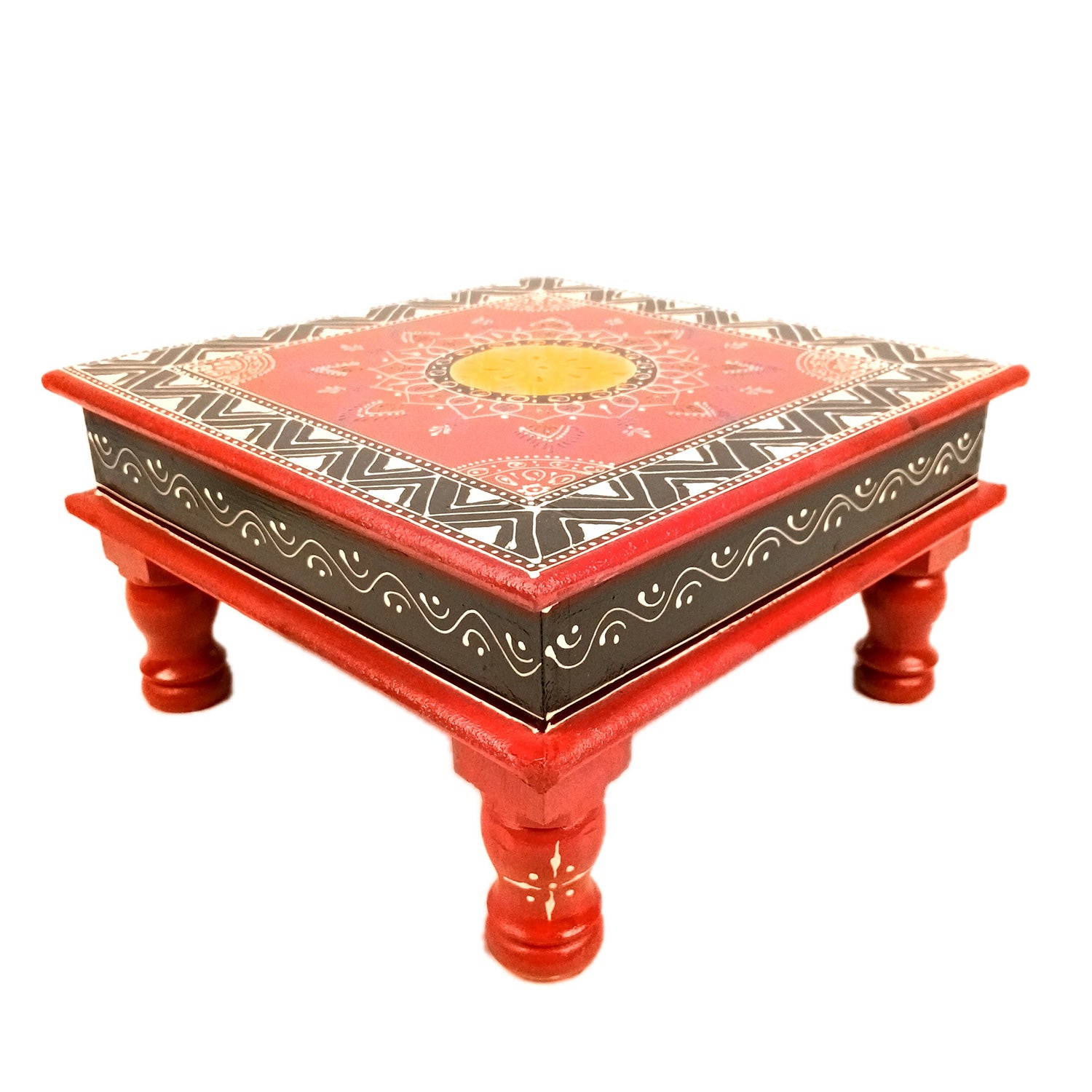 Puja Chowki Bajot| Wooden Chauki for Sitting | Peeta/Patla - for Home, Living Room, Corner, Mandir Decoration & Gifts - 10 Inch - Apkamart #Size_12 Inch