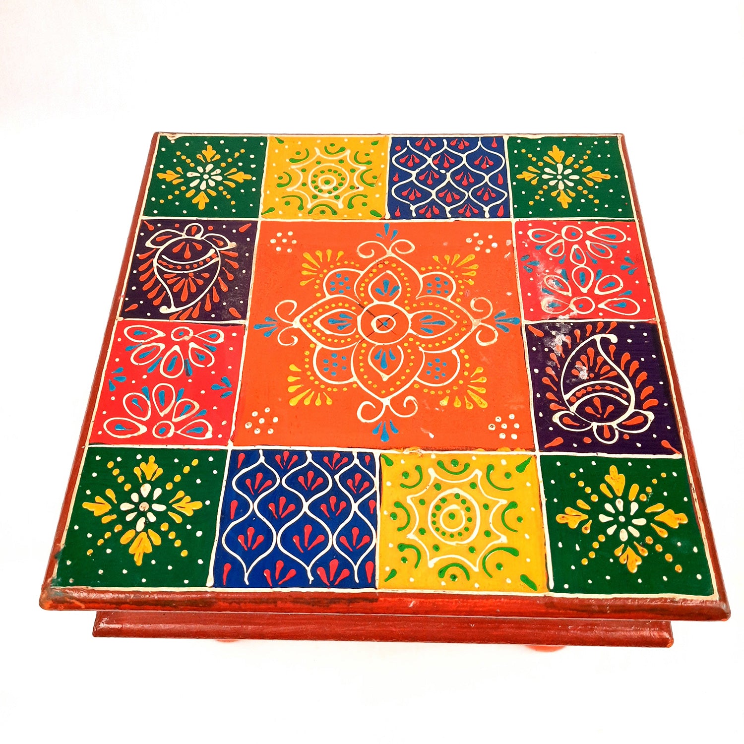 Puja Chowki Bajot| Wooden Chauki For Sitting | Peeta / Patla - For Home, living Room, Corner, Mandir Decoration & Gifts - 10 Inch - apkamart