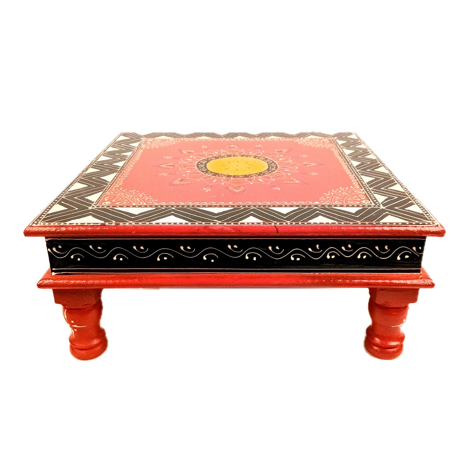 Puja Chowki Bajot| Wooden Chauki for Sitting | Peeta/Patla - for Home, Living Room, Corner, Mandir Decoration & Gifts - 10 Inch - Apkamart #Size_12 Inch