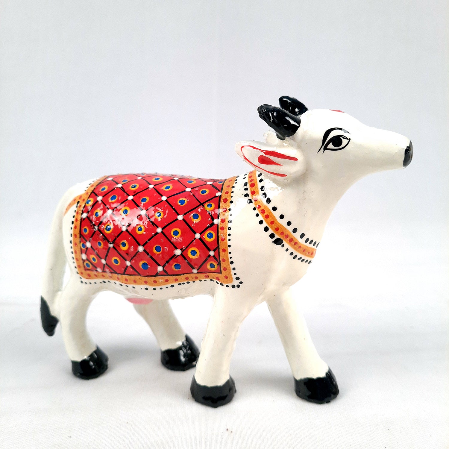 Cow Showpiece | Kamdhenu Cow Statue Figurine - for Puja, Home, Table, Shelf, Living Room Decor, Gifts - 5 Inch - apkamart