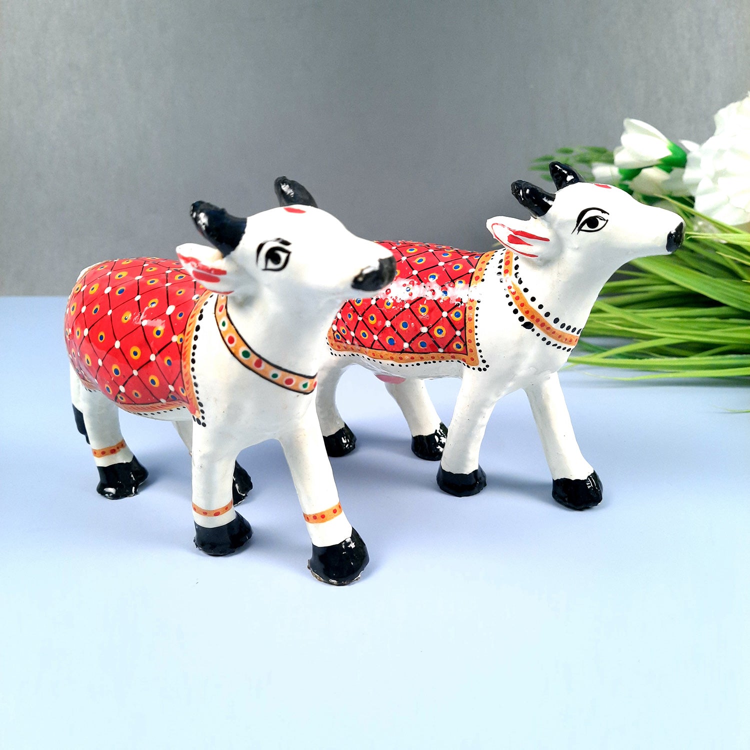 Cow Showpiece | Kamdhenu Cow Statue Figurine - for Puja, Home, Table, Shelf, Living Room Decor, Gifts - 5 Inch - apkamart