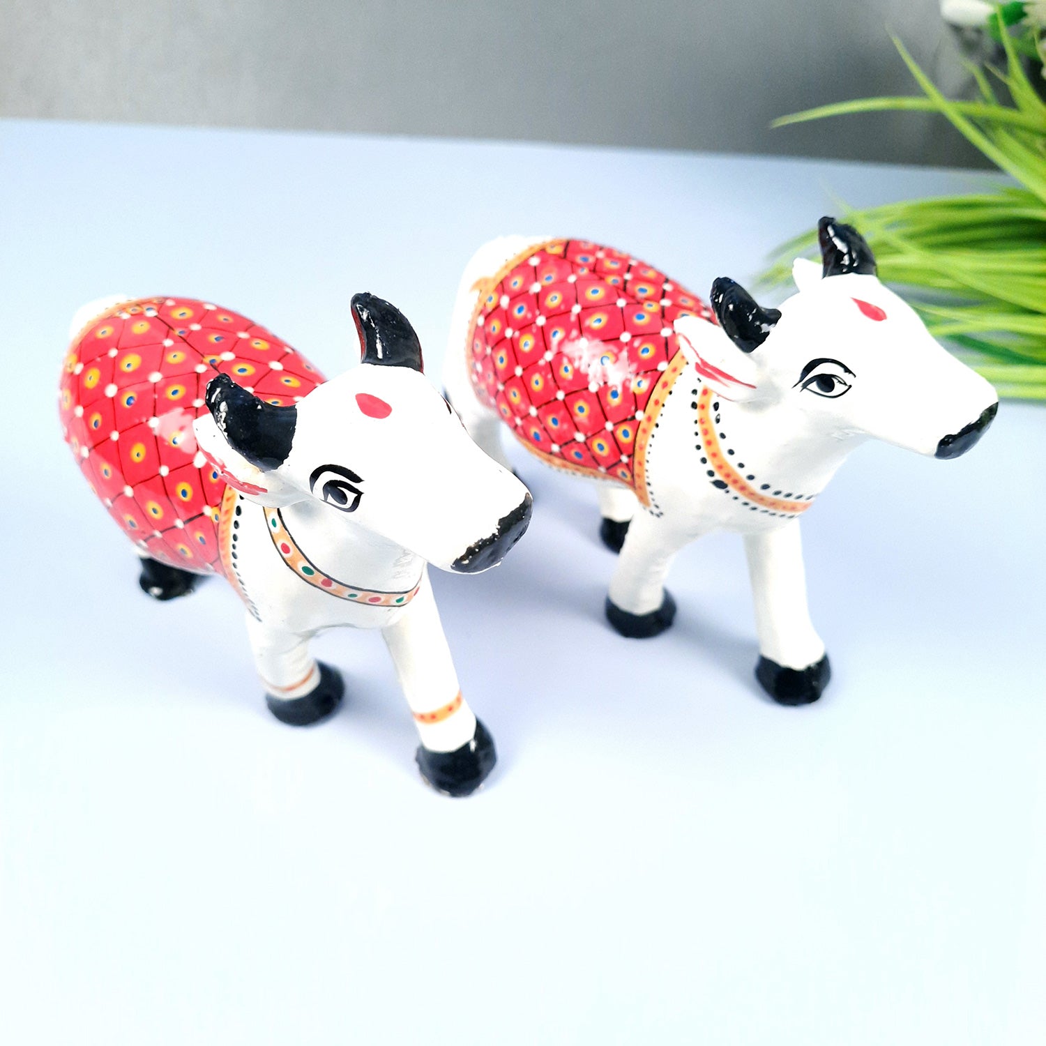 Cow Showpiece | Kamdhenu Cow Statue Figurine - for Puja, Home, Table, Shelf, Living Room Decor, Gifts - 5 Inch - apkamart