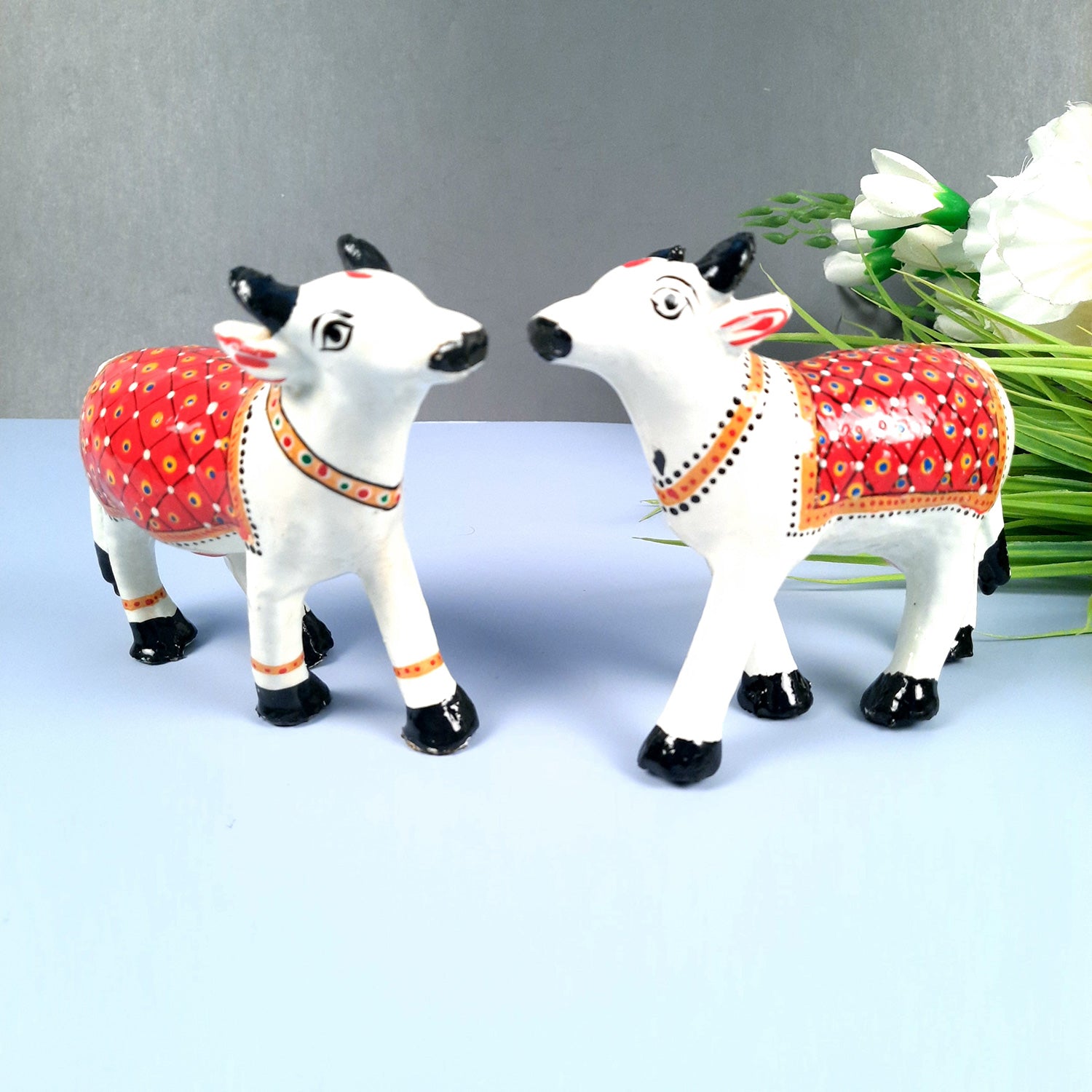 Cow Showpiece | Kamdhenu Cow Statue Figurine - for Puja, Home, Table, Shelf, Living Room Decor, Gifts - 5 Inch - apkamart