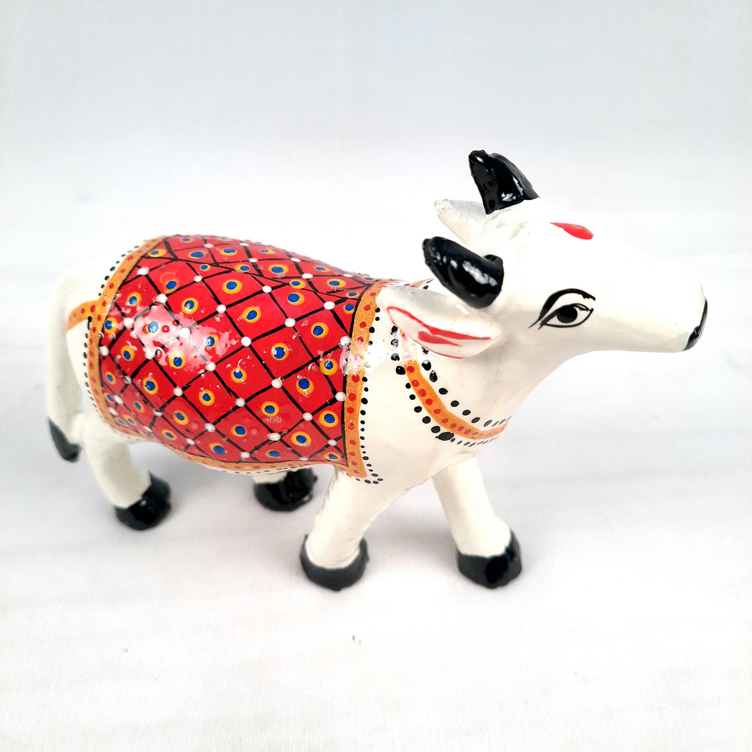 Cow Showpiece | Kamdhenu Cow Statue Figurine - for Puja, Home, Table, Shelf, Living Room Decor, Gifts - 5 Inch - apkamart