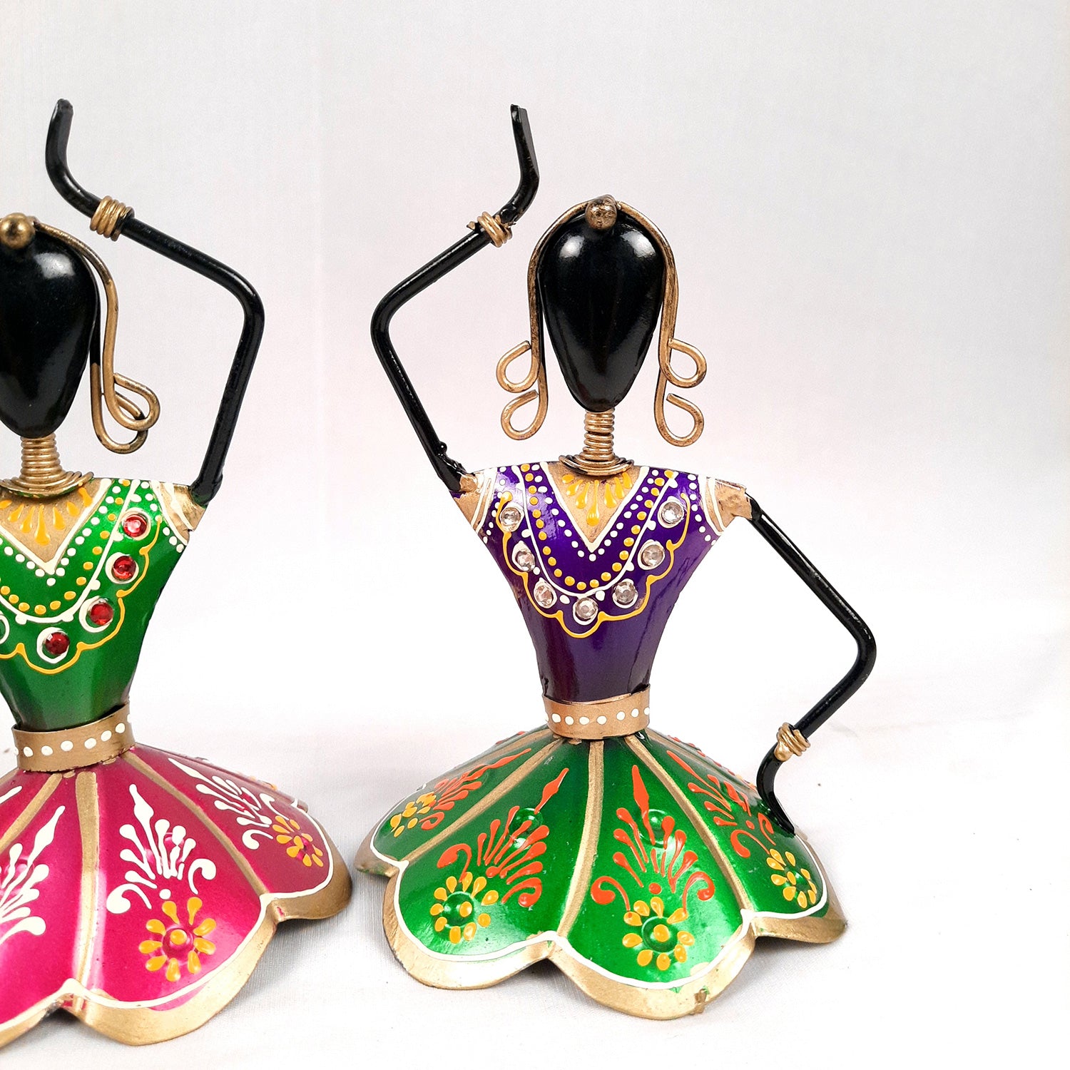 Dancing Girl Decorative Showpiece | Village Ladies Figurines - for Home, Living Room, TV Unit Decor & Gifts - 7 Inch (Set of 3) - apkamart