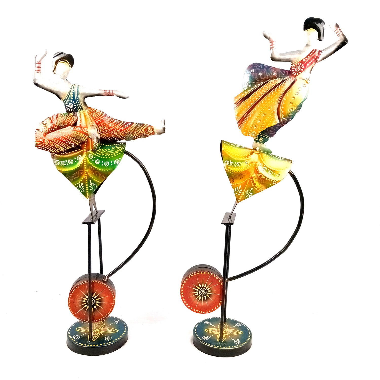 Dancing Girls Decorative Showpiece | Traditional Classical Dancers Bouncing Figurines  - for Home, Living Room, TV Unit Decor & Gifts - 21 Inch (Set of 2) - Apkamart