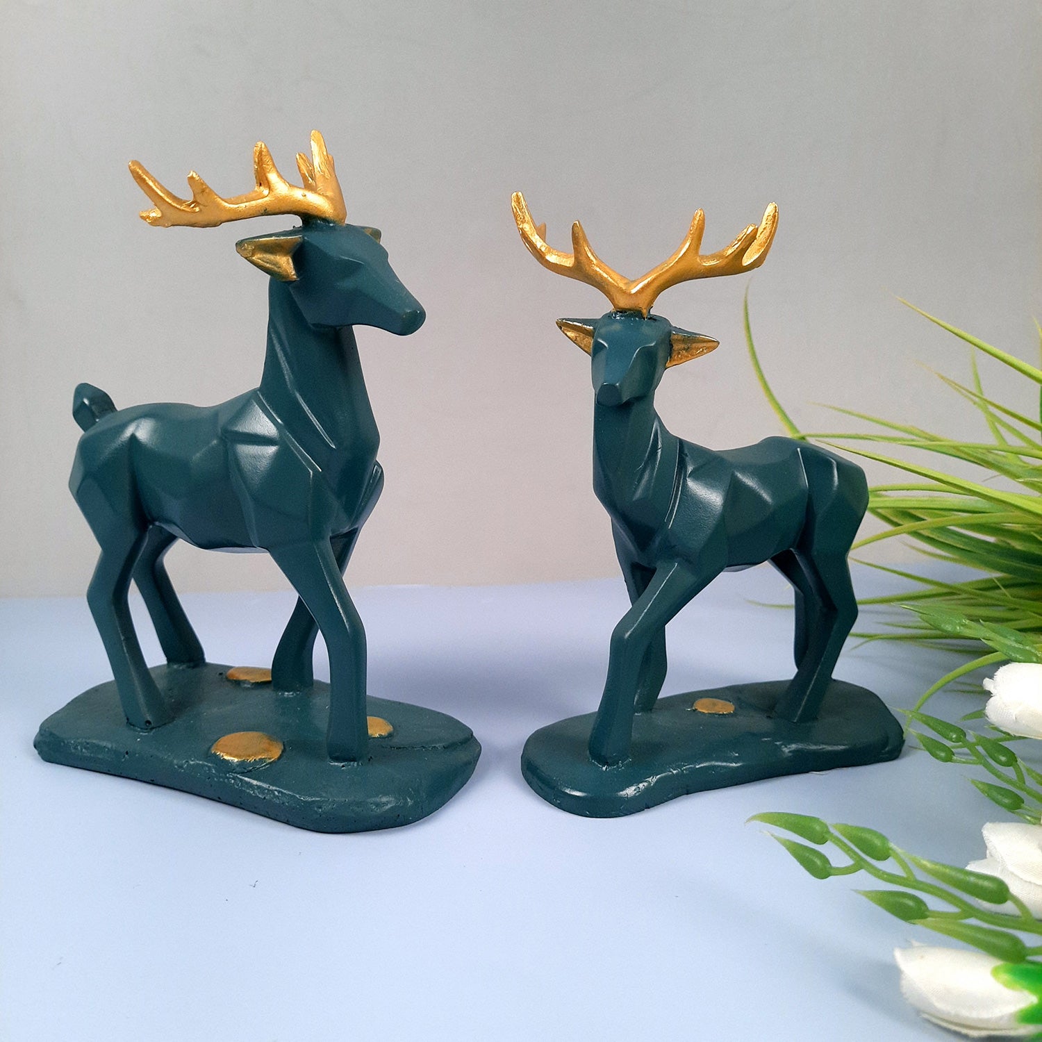 Deer Couple Showpiece | Reindeer Statue | Animal Figurines - for Home Decor, Garden, Balcony, Living Room & Gifts - Pack of 2 - apkamart #Color_Blue