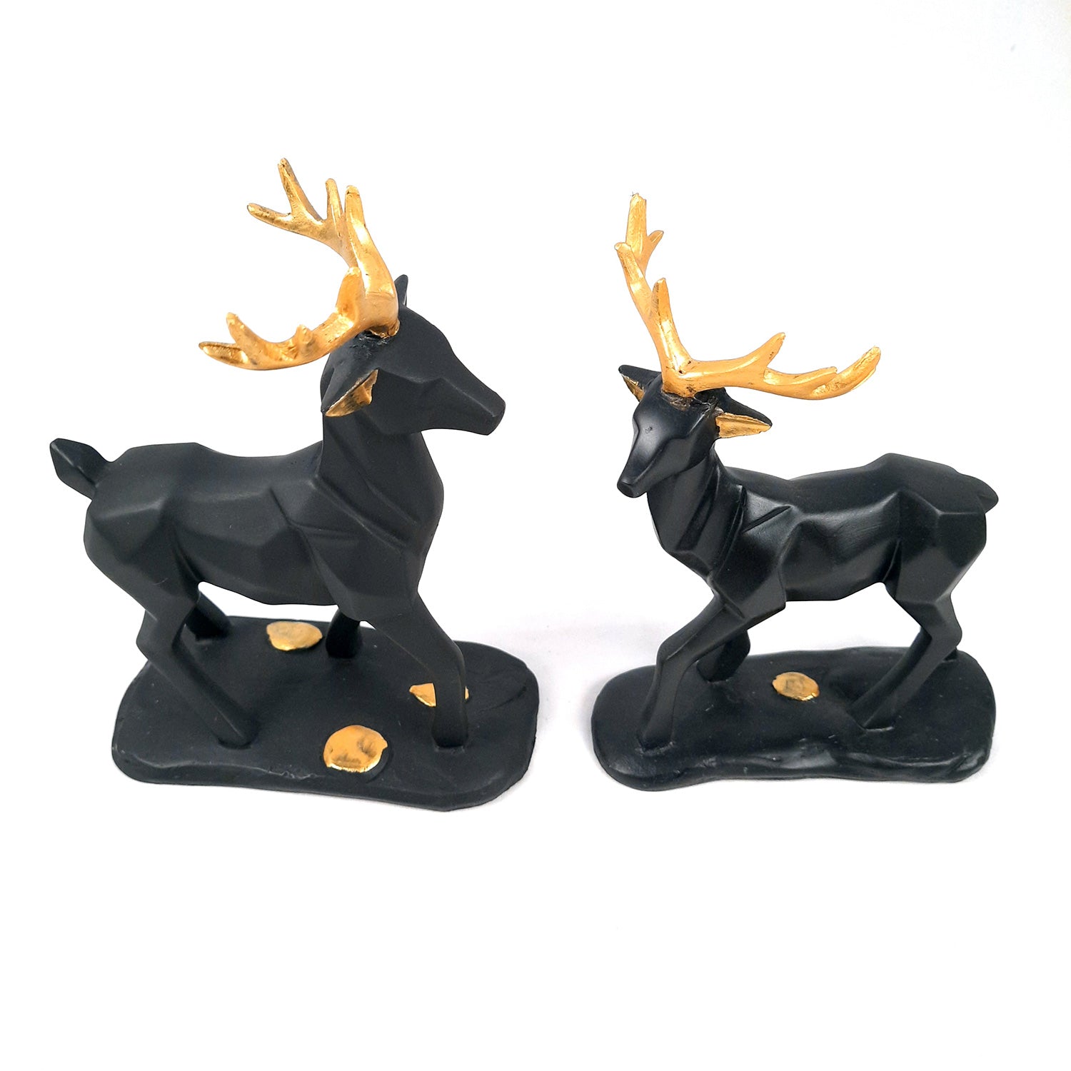 Deer Couple Showpiece | Reindeer Statue | Animal Figurines - for Home Decor, Garden, Balcony, Living Room & Gifts - Pack of 2 - apkamart #Color_Black