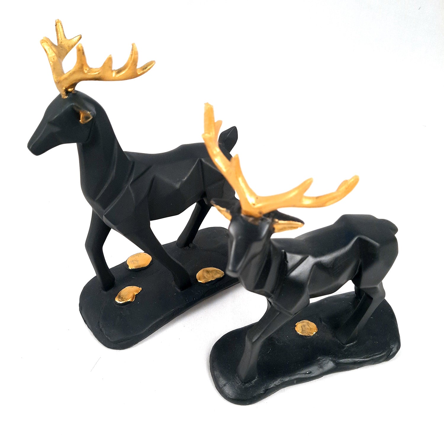 Deer Couple Showpiece | Reindeer Statue | Animal Figurines - for Home Decor, Garden, Balcony, Living Room & Gifts - Pack of 2 - apkamart #Color_Black