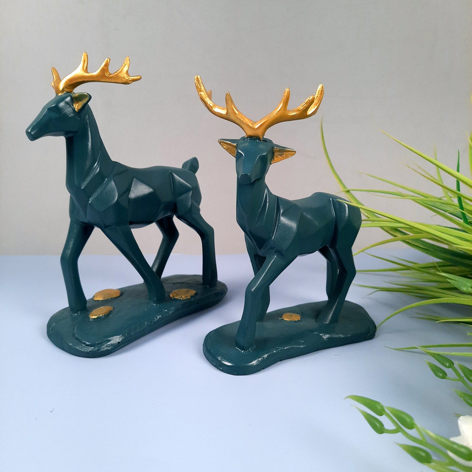 Deer Couple Showpiece | Reindeer Statue | Animal Figurines - for Home Decor, Garden, Balcony, Living Room & Gifts - Pack of 2 - apkamart #Color_Blue