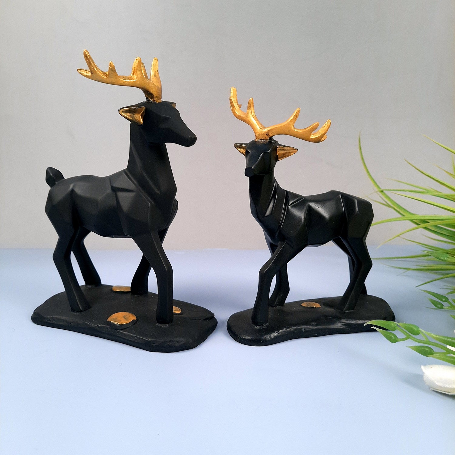 Deer Couple Showpiece | Reindeer Statue | Animal Figurines - for Home Decor, Garden, Balcony, Living Room & Gifts - Pack of 2 - apkamart #Color_Black