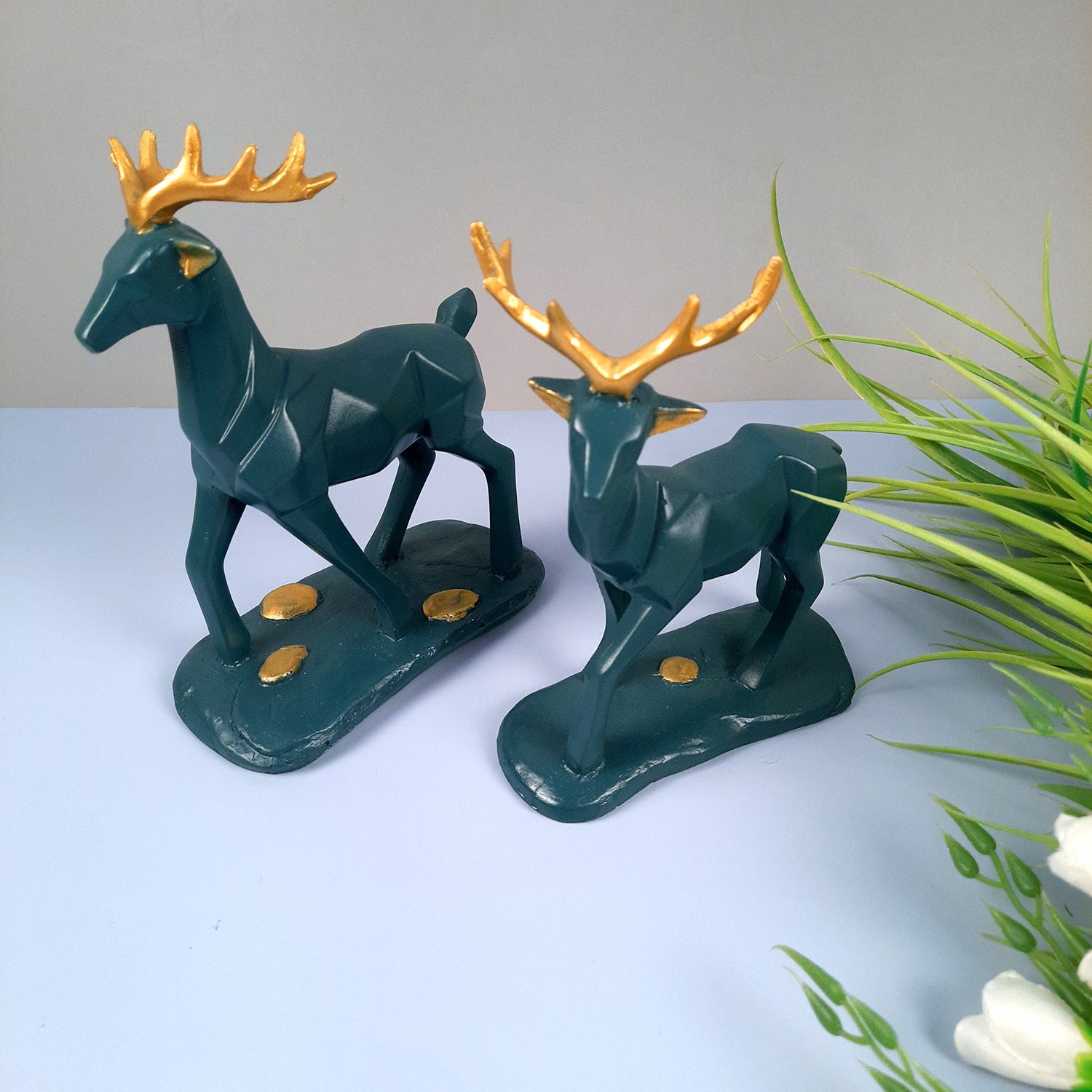 Deer Couple Showpiece | Reindeer Statue | Animal Figurines - for Home Decor, Garden, Balcony, Living Room & Gifts - Pack of 2 - apkamart #Color_Blue