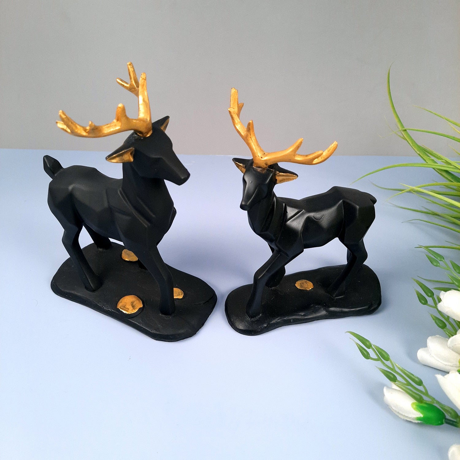 Deer Couple Showpiece | Reindeer Statue | Animal Figurines - for Home Decor, Garden, Balcony, Living Room & Gifts - Pack of 2 - apkamart #Color_Black