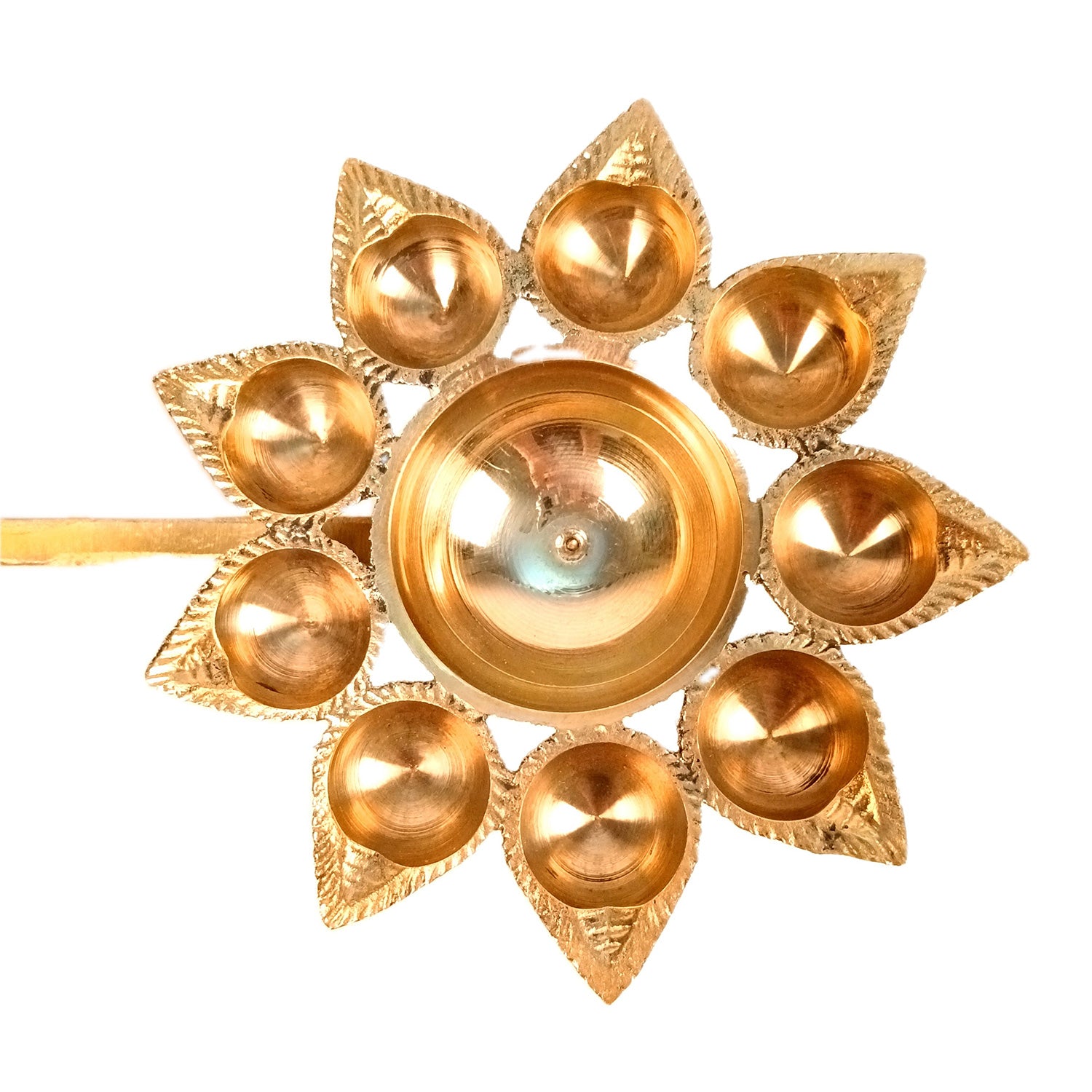 Brass Diya | Puja Deepak | Dasmukhi Aarti Diya Pooja Lamp With Handle - for Home, Temple, Diwali, Navratri & Gifting - 9 Inch