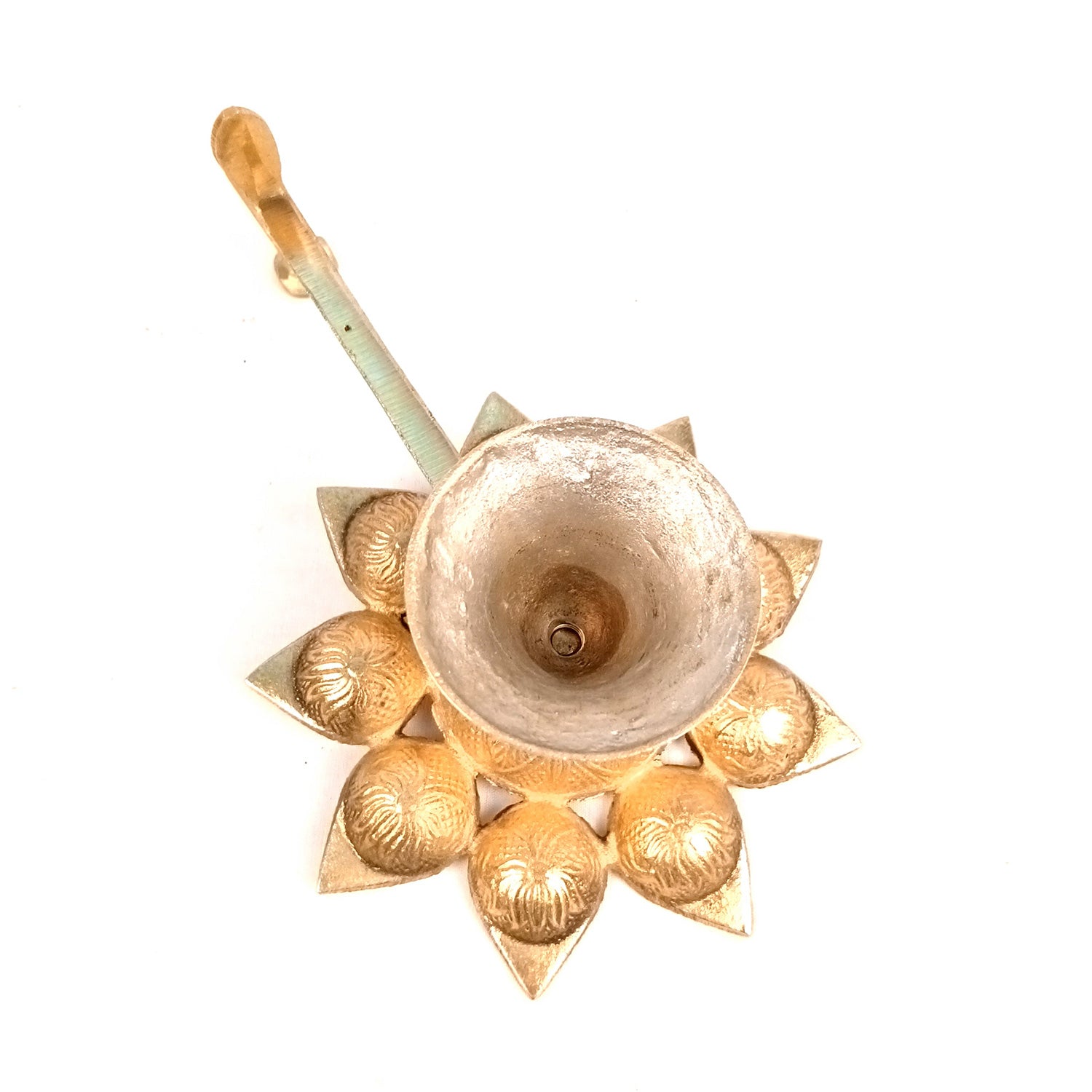 Brass Diya | Puja Deepak | Dasmukhi Aarti Diya Pooja Lamp With Handle - for Home, Temple, Diwali, Navratri & Gifting - 9 Inch