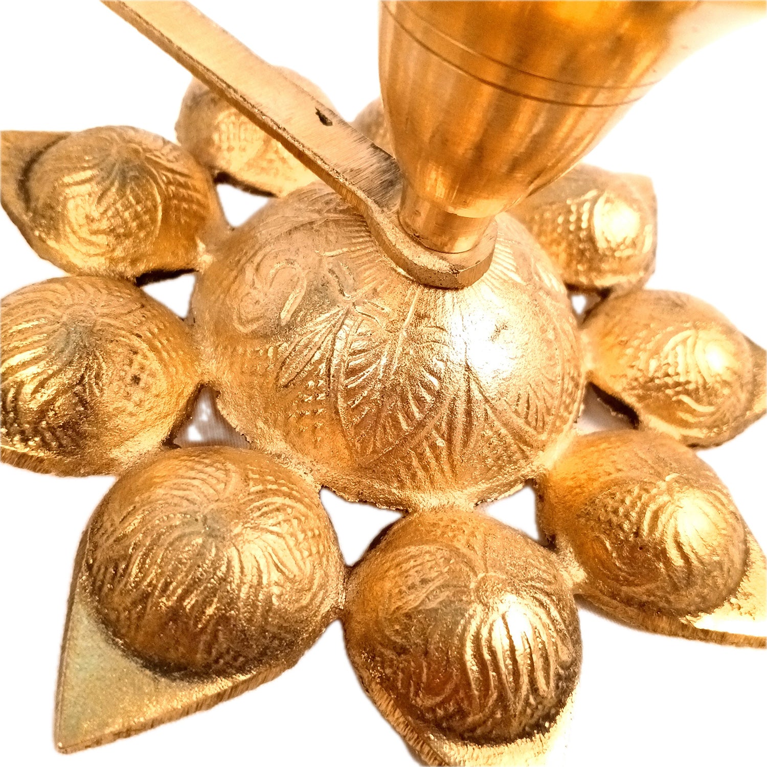 Brass Diya | Puja Deepak | Dasmukhi Aarti Diya Pooja Lamp With Handle - for Home, Temple, Diwali, Navratri & Gifting - 9 Inch