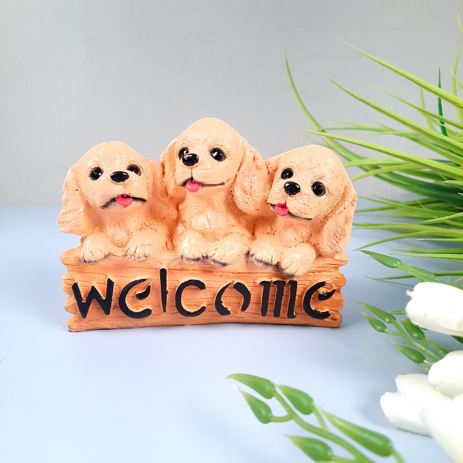 Welcome Dog Showpiece Statue | Animal Figurine - for Door, Entrance, Living Room, Kitchen Decor, House Warming Gifts - 6 Inch - Apkamart #Style_Design 2