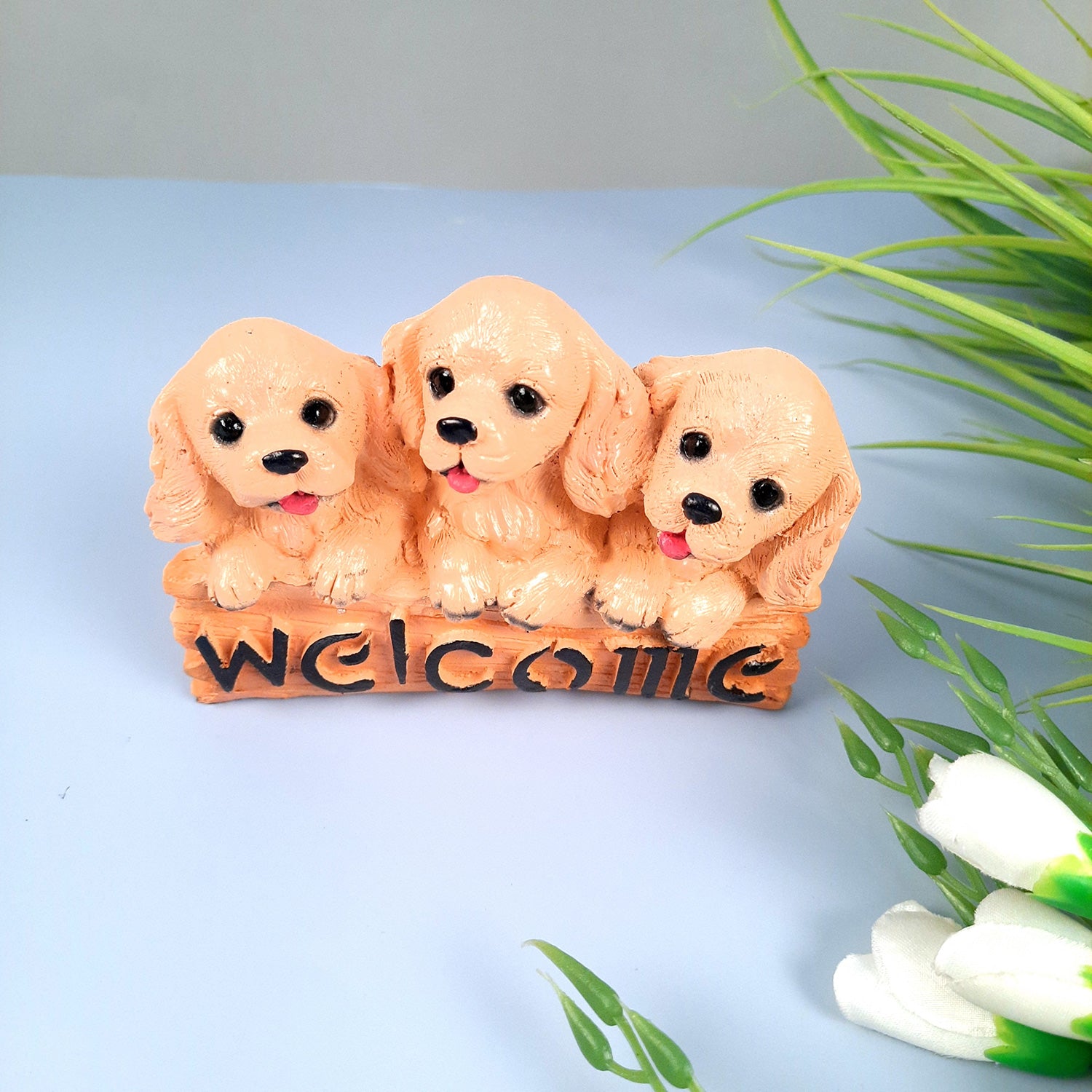 Welcome Dog Showpiece Statue | Animal Figurine - for Door, Entrance, Living Room, Kitchen Decor, House Warming Gifts - 6 Inch - Apkamart #Style_Design 2