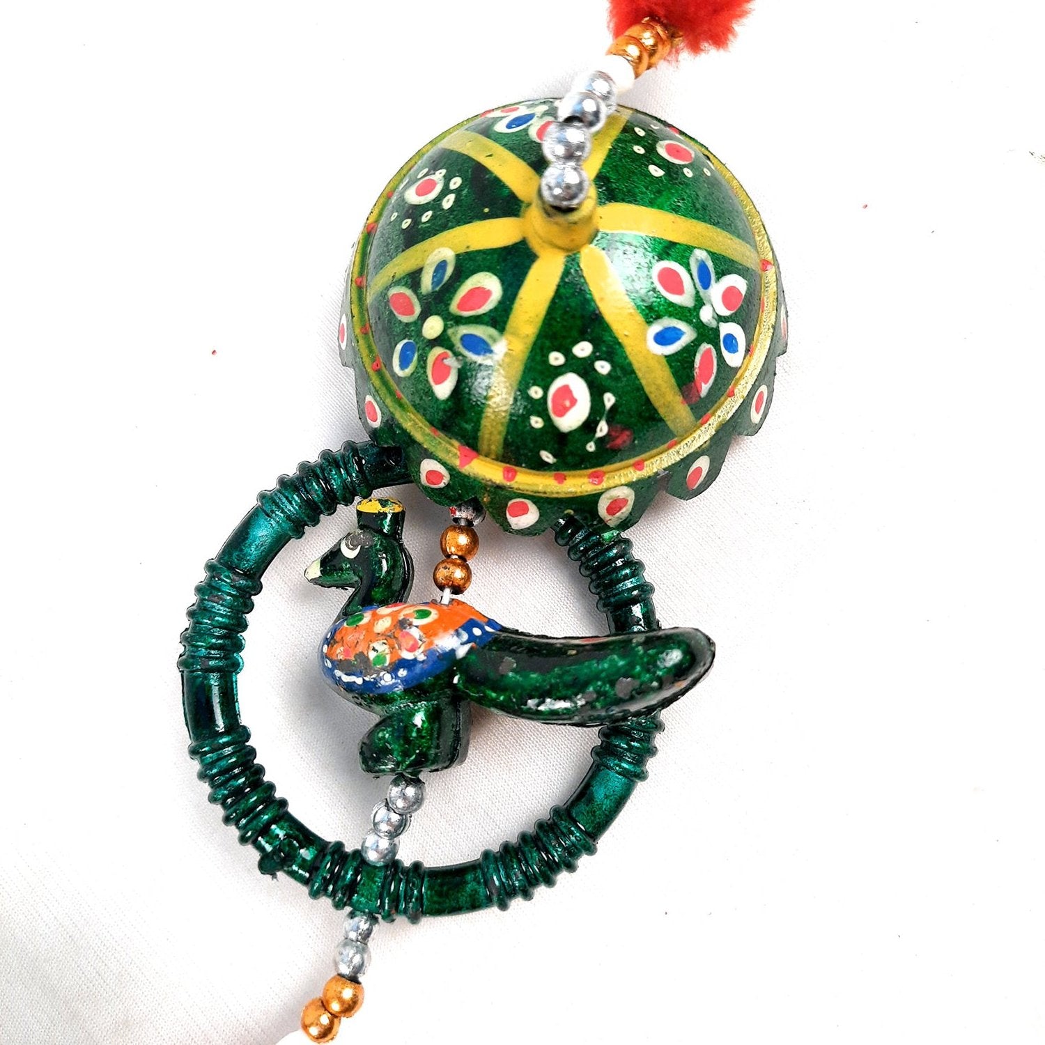 Latkan Toran Wall Hanging | Rajasthani Hangings with Bells - Elephant in Ring Design - for Main Door, Entrance, Wall, Home, Diwali Decoration - 38 Inch - apkamart #Style_Peacock