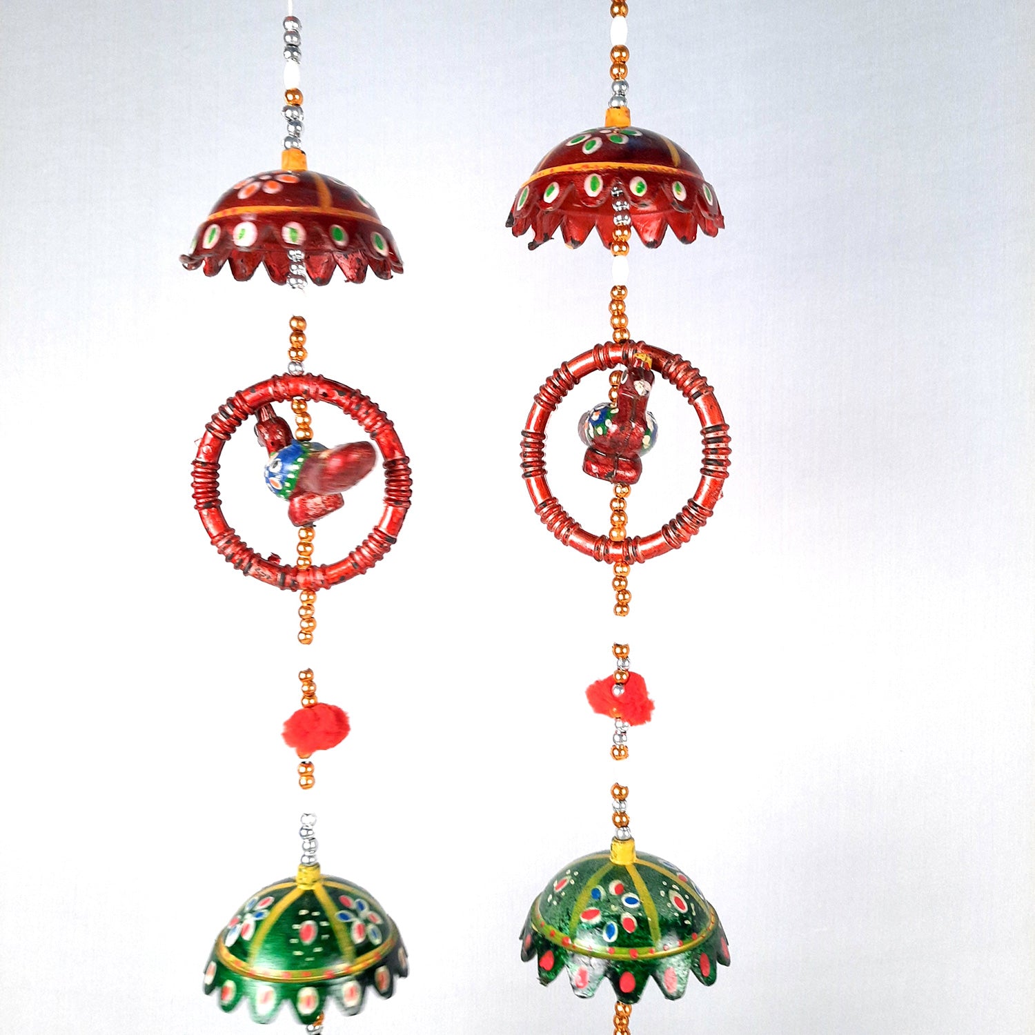 Latkan Toran Wall Hanging | Rajasthani Hangings with Bells - Elephant in Ring Design - for Main Door, Entrance, Wall, Home, Diwali Decoration - 38 Inch - apkamart #Style_Peacock