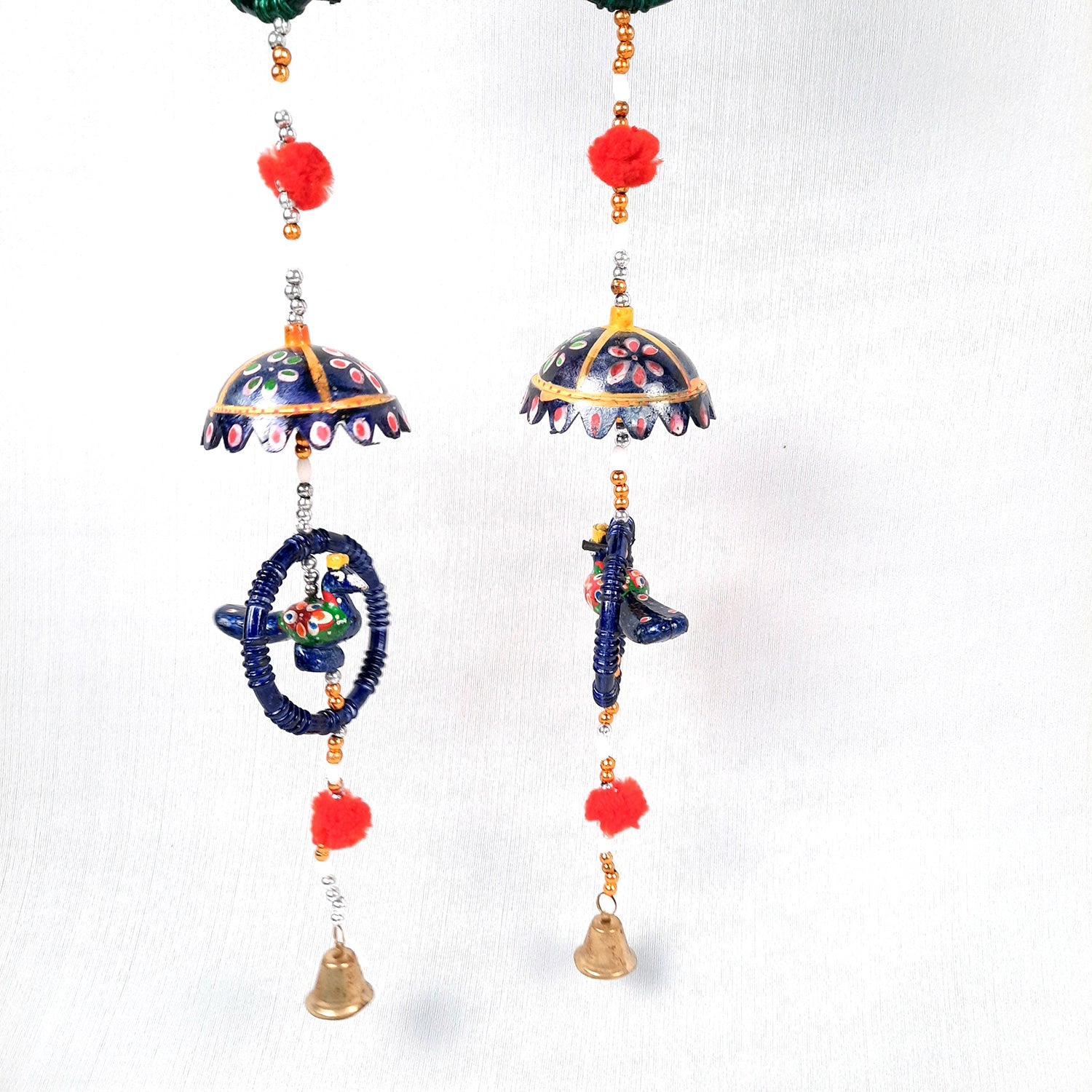 Latkan Toran Wall Hanging | Rajasthani Hangings with Bells - Elephant in Ring Design - for Main Door, Entrance, Wall, Home, Diwali Decoration - 38 Inch - apkamart #Style_Peacock